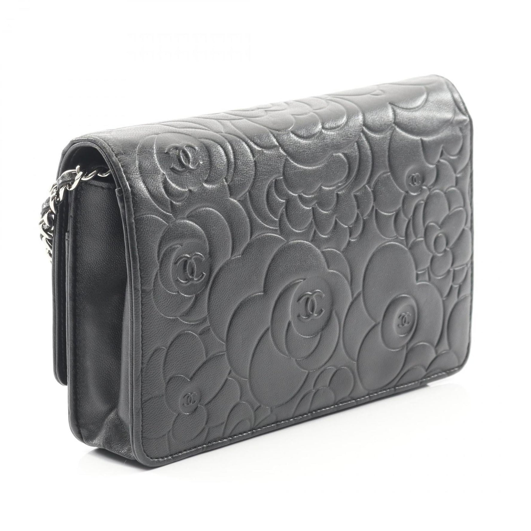 CHANEL Camellia Shoulder Bag, Lambskin Leather