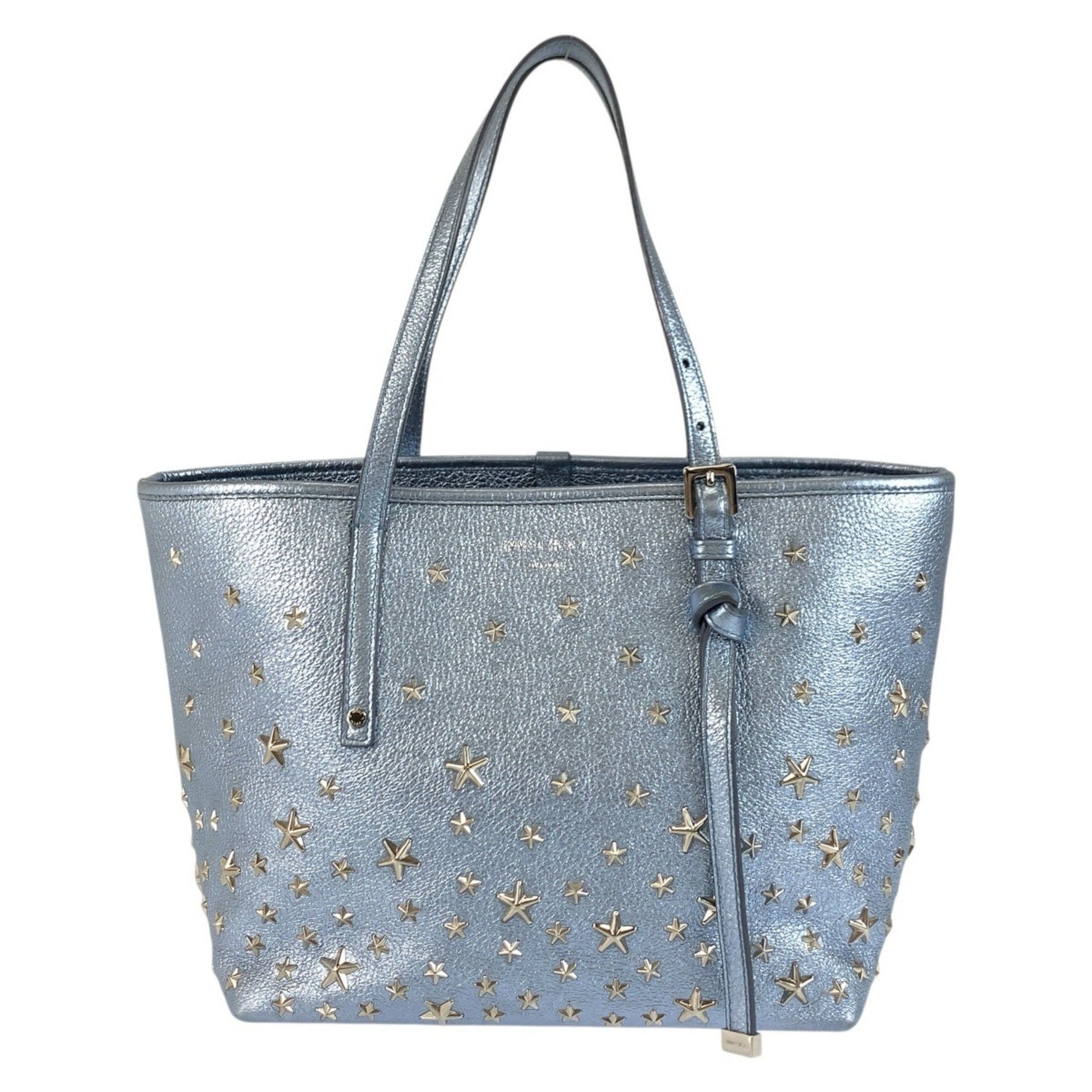 JIMMY CHOO Star Stud Sasha Blue Silver Hardware Leather Tote Bag Handbag for Women