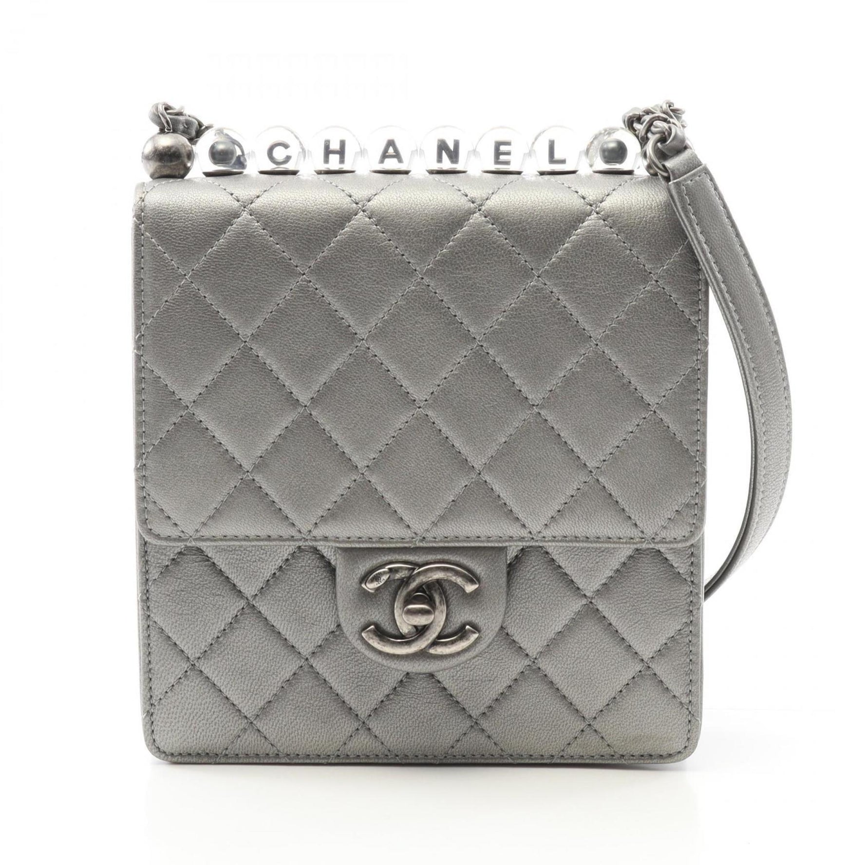 CHANEL Matelasse Shoulder Bag, Leather, Women's, Gray