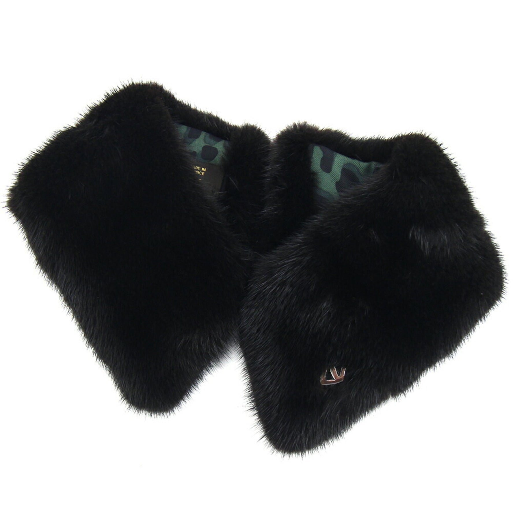 Louis Vuitton Scarf Black Green Mink Silk Collar Shawl Fur Leopard Print