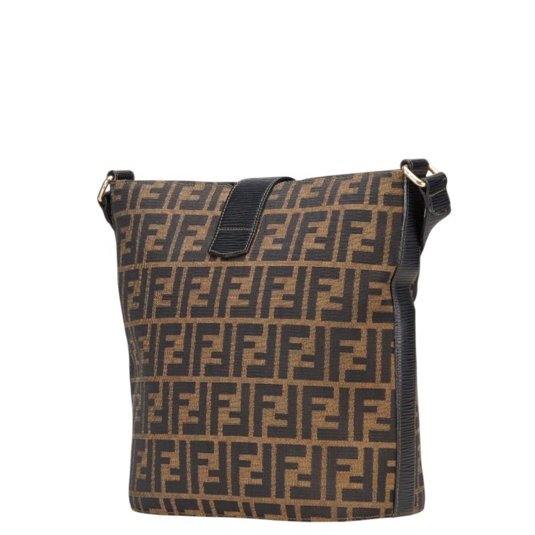 Fendi Zucca Shoulder Bag in Brown and Black Canvas Leather