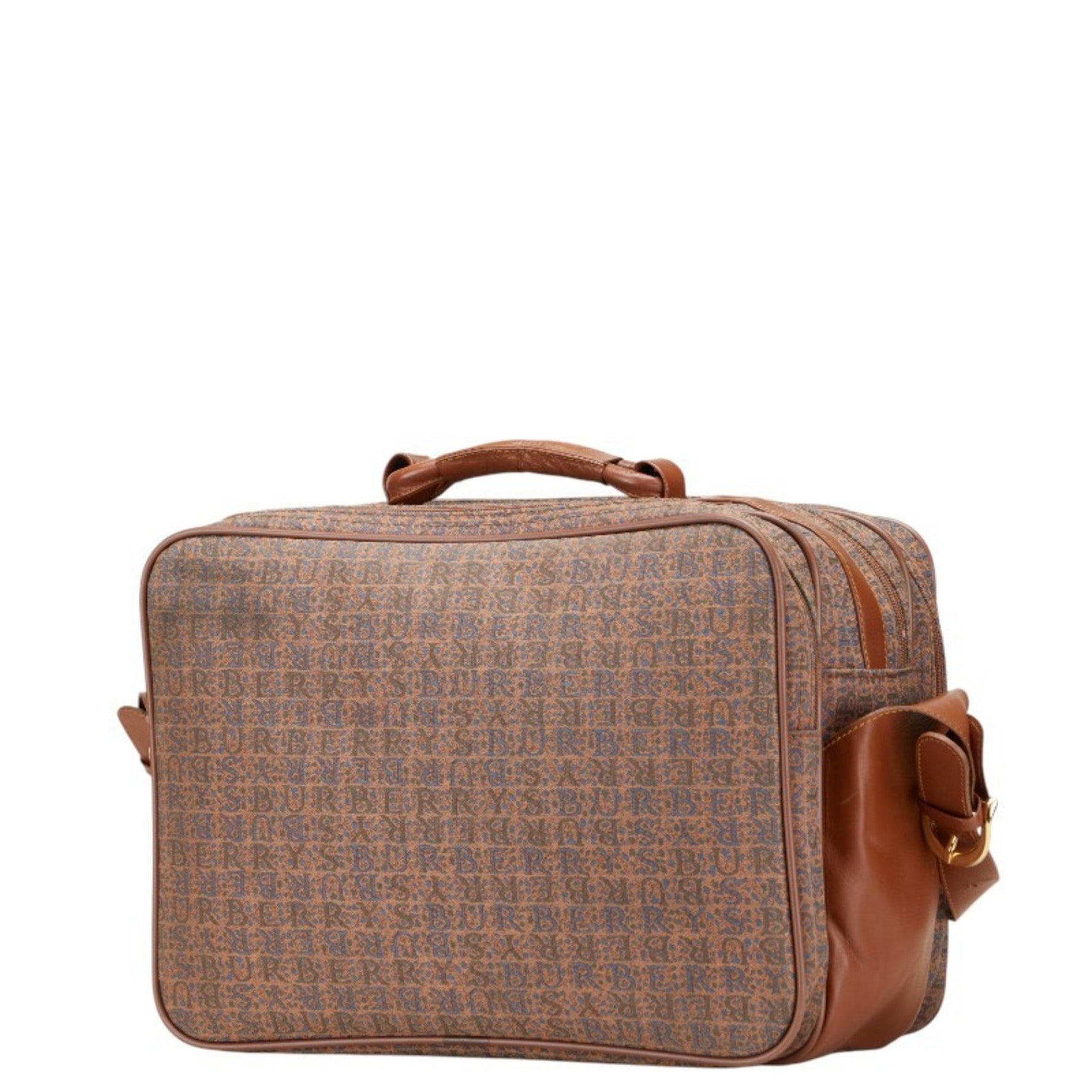 Burberry logo handbag/shoulder bag in brown and blue canvas leather for women.