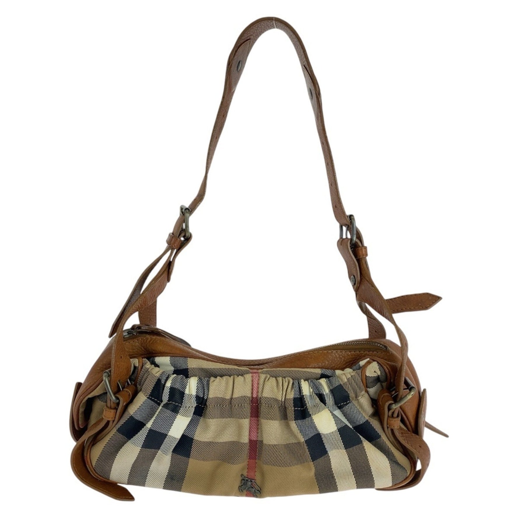 BURBERRY Prorsum Check Pattern Brown/Beige Gunmetal Hardware Canvas/Leather Shoulder Bag