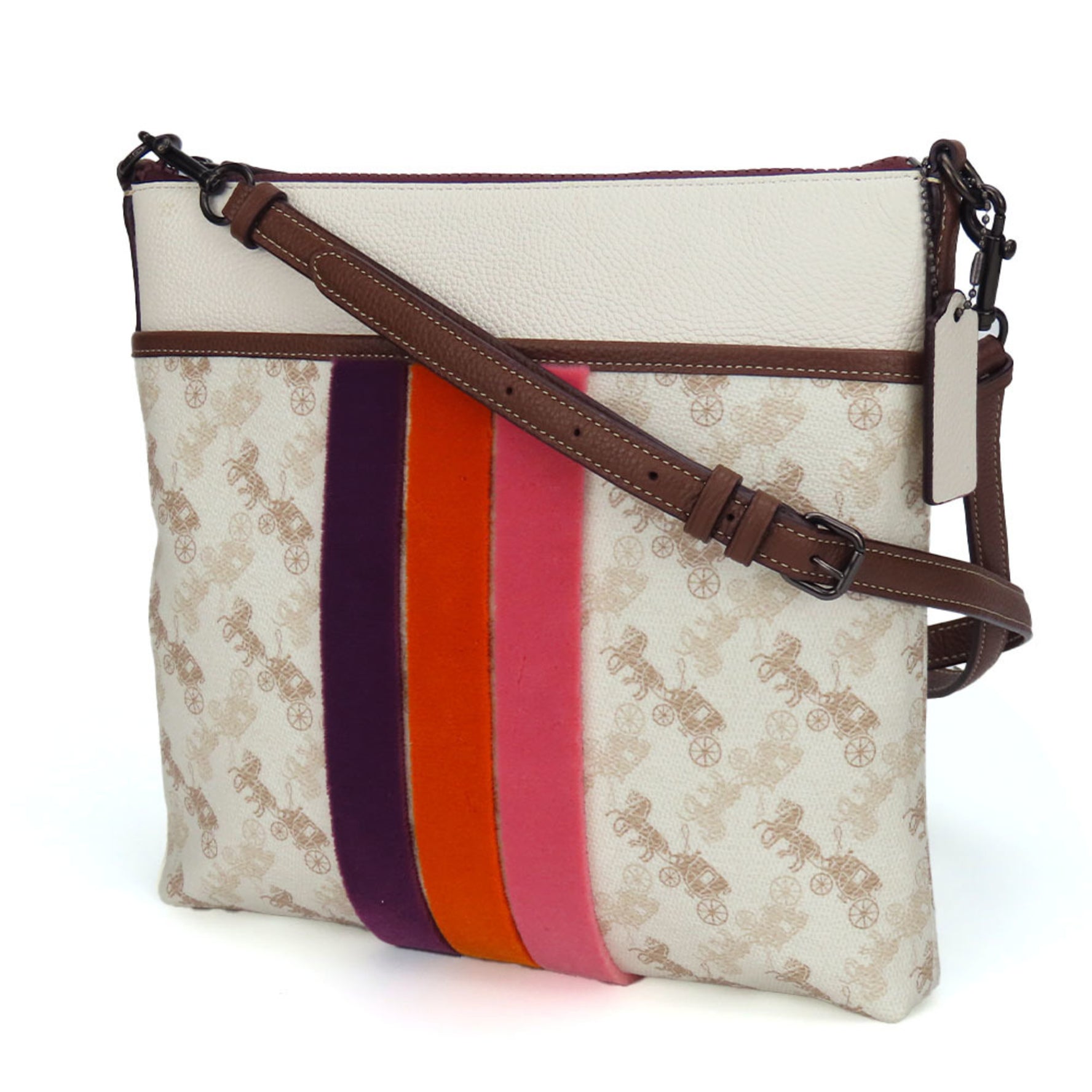 Coach Shoulder Bag Horse and Carriage Leather White Brown