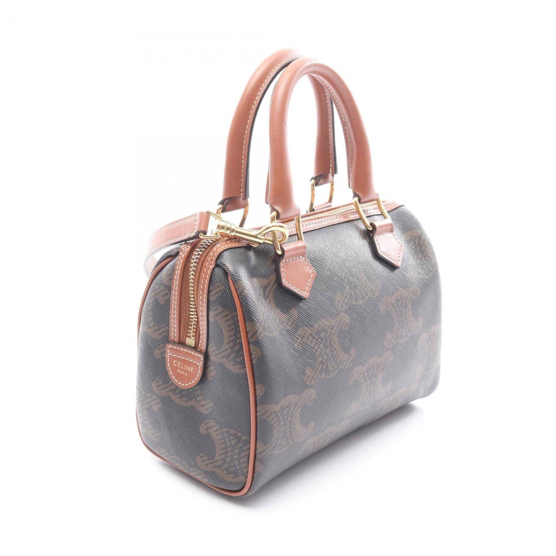 Celine Triomphe Small Tote Bag, Coated Canvas and Leather, Black Brown