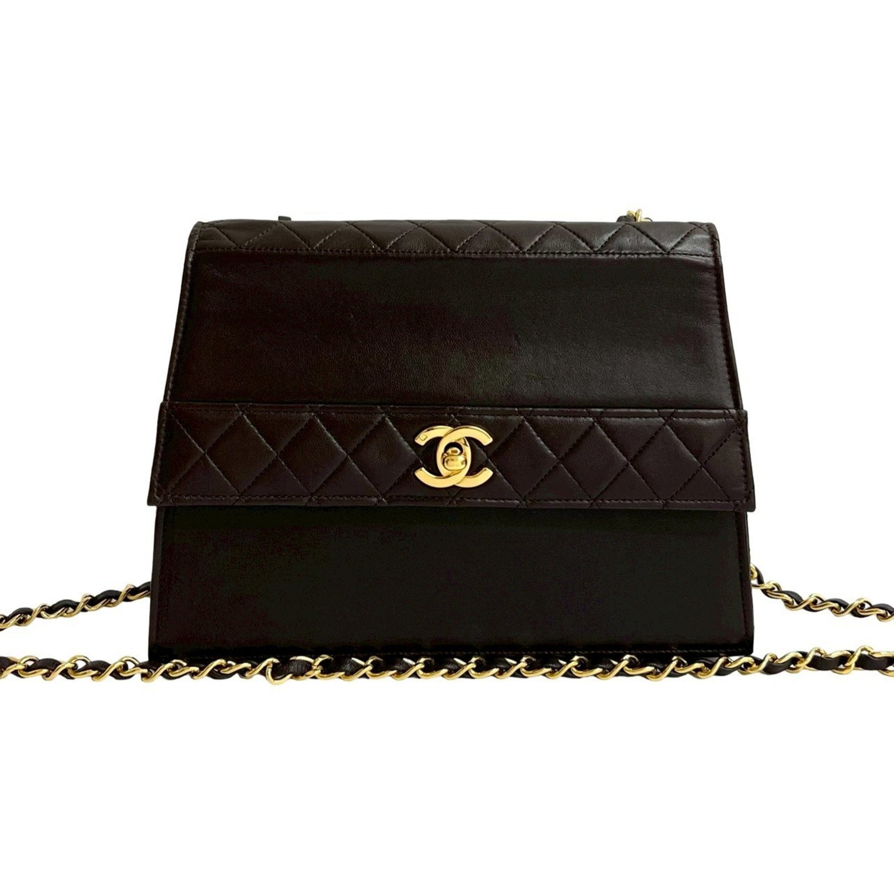 CHANEL Matelasse Coco Mark Lambskin Leather Turnlock Chain Shoulder Bag