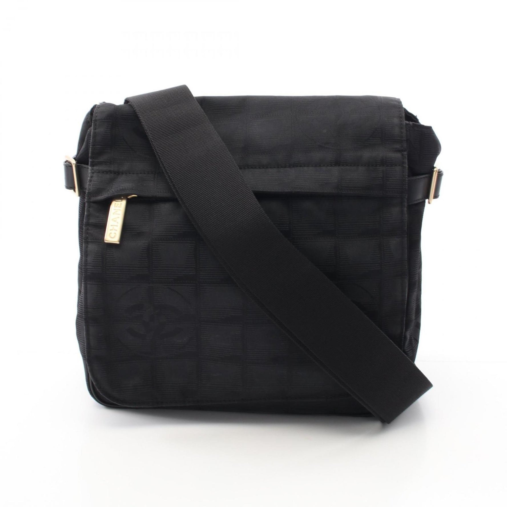 CHANEL New Travel Line Shoulder Bag, Leather, Nylon Canvas