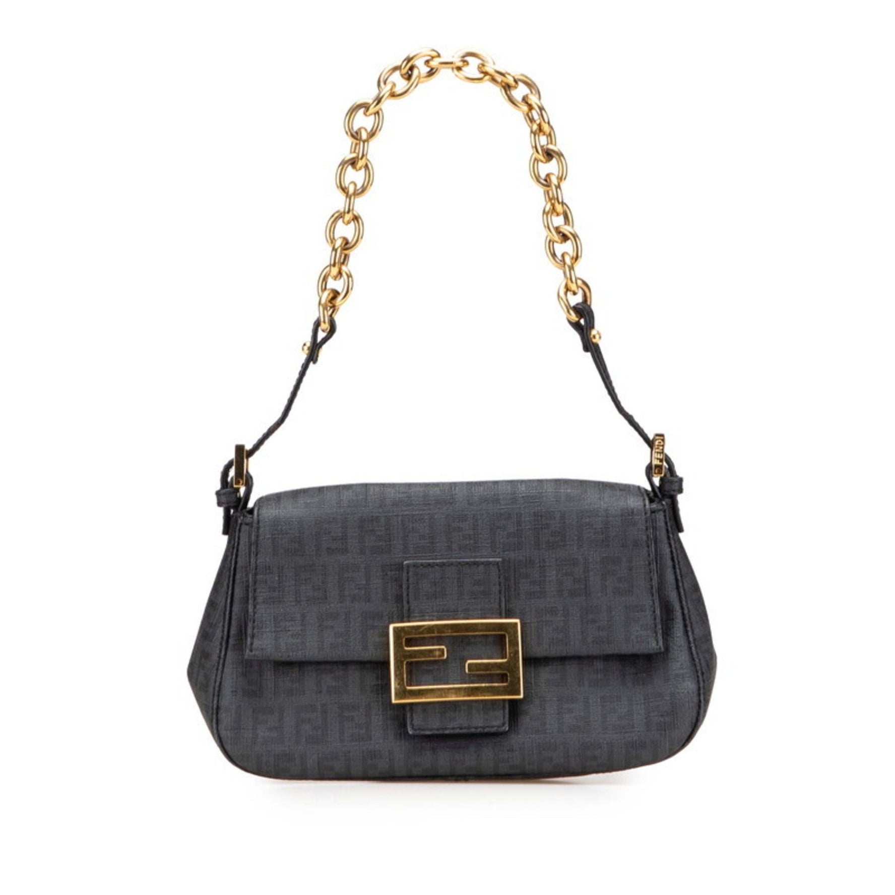 FENDI Zucchino Mini Mamma Bucket Chain Handbag Leather