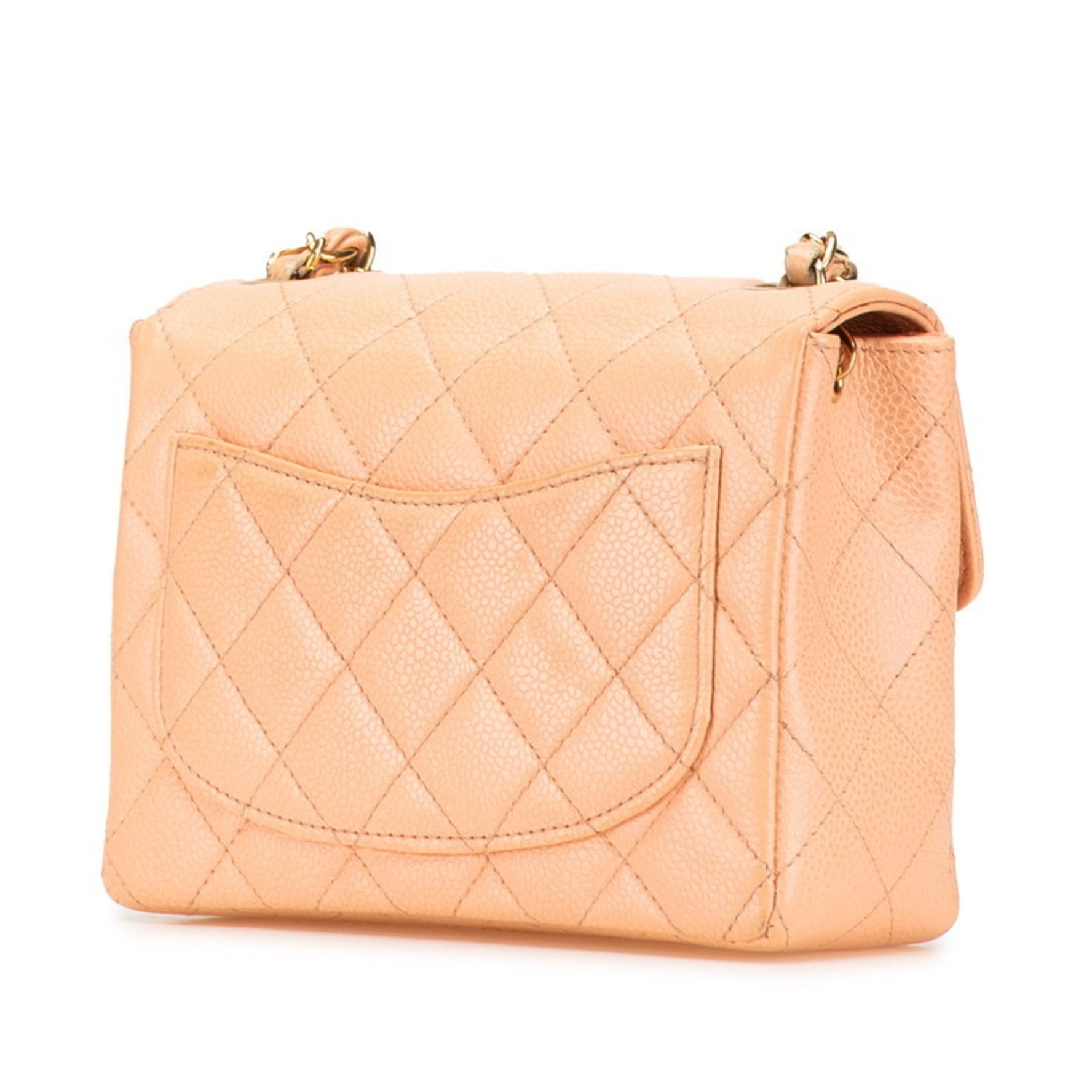 CHANEL Mini Matelasse 17 Coco Mark Gold Hardware Chain Shoulder Bag Pink Beige Caviar Skin