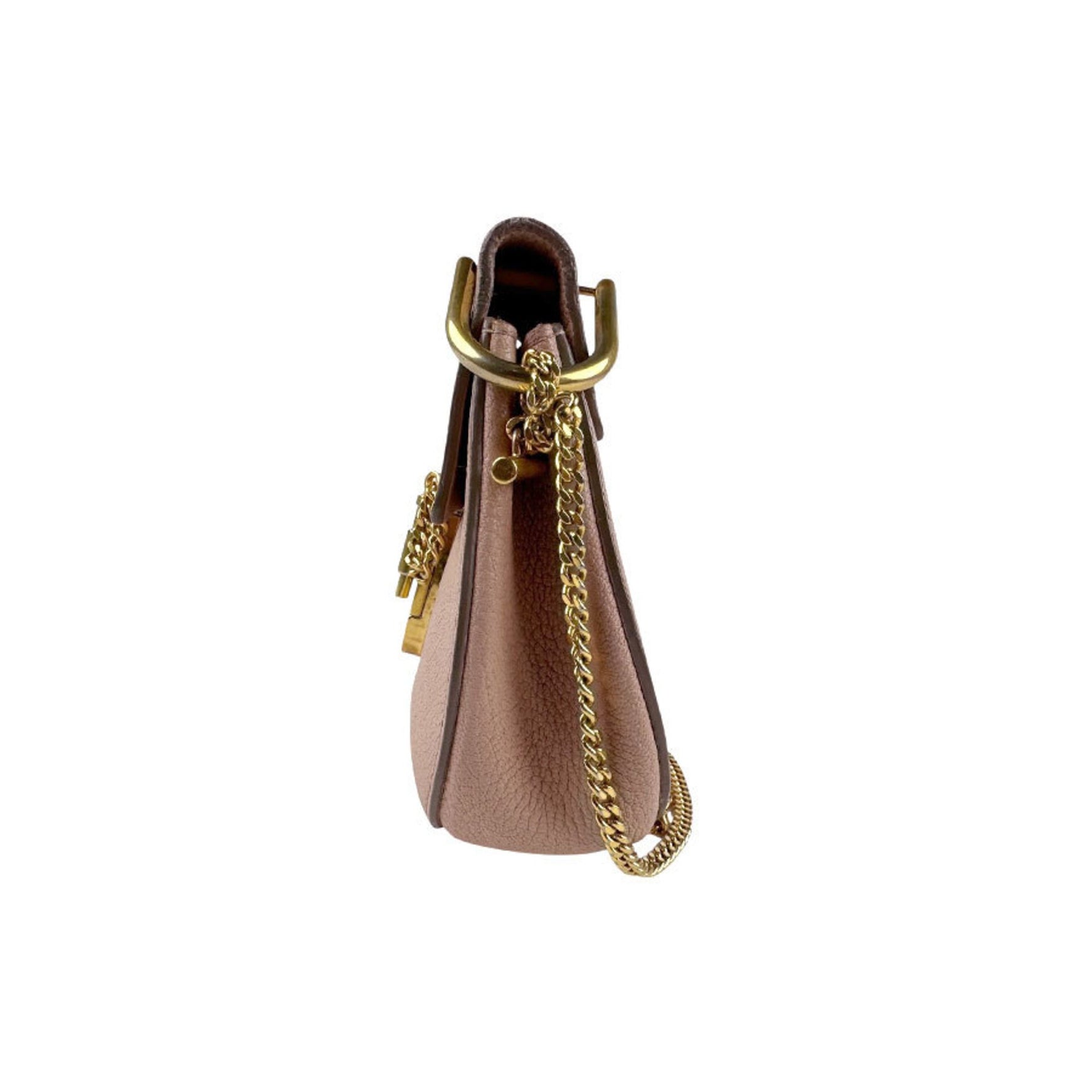 Chloé Chloe Drew Shoulder Bag in Leather and Metal, Pink Beige Gold