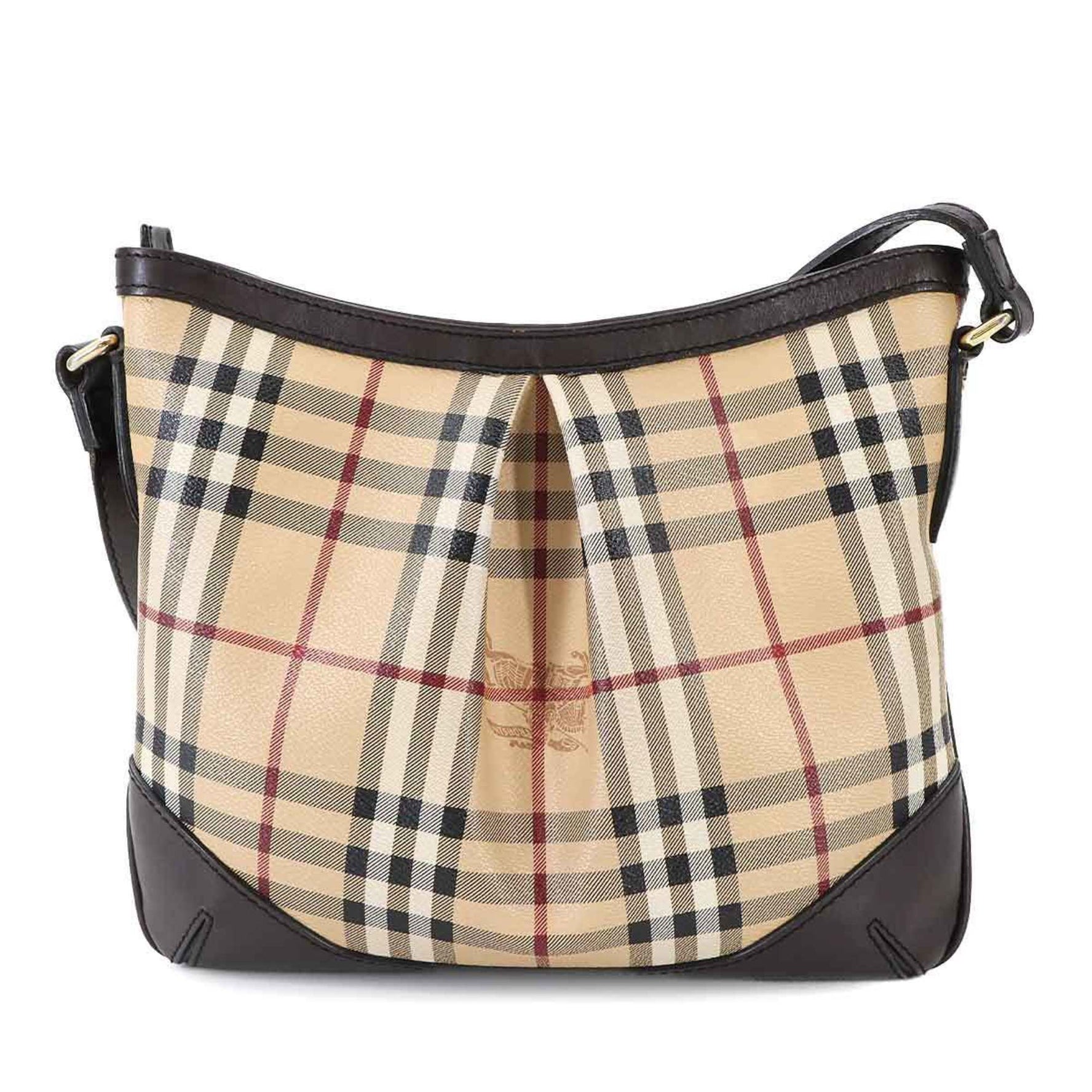 Burberry Haymarket Check Shoulder Bag in Beige and Dark Brown Leather
