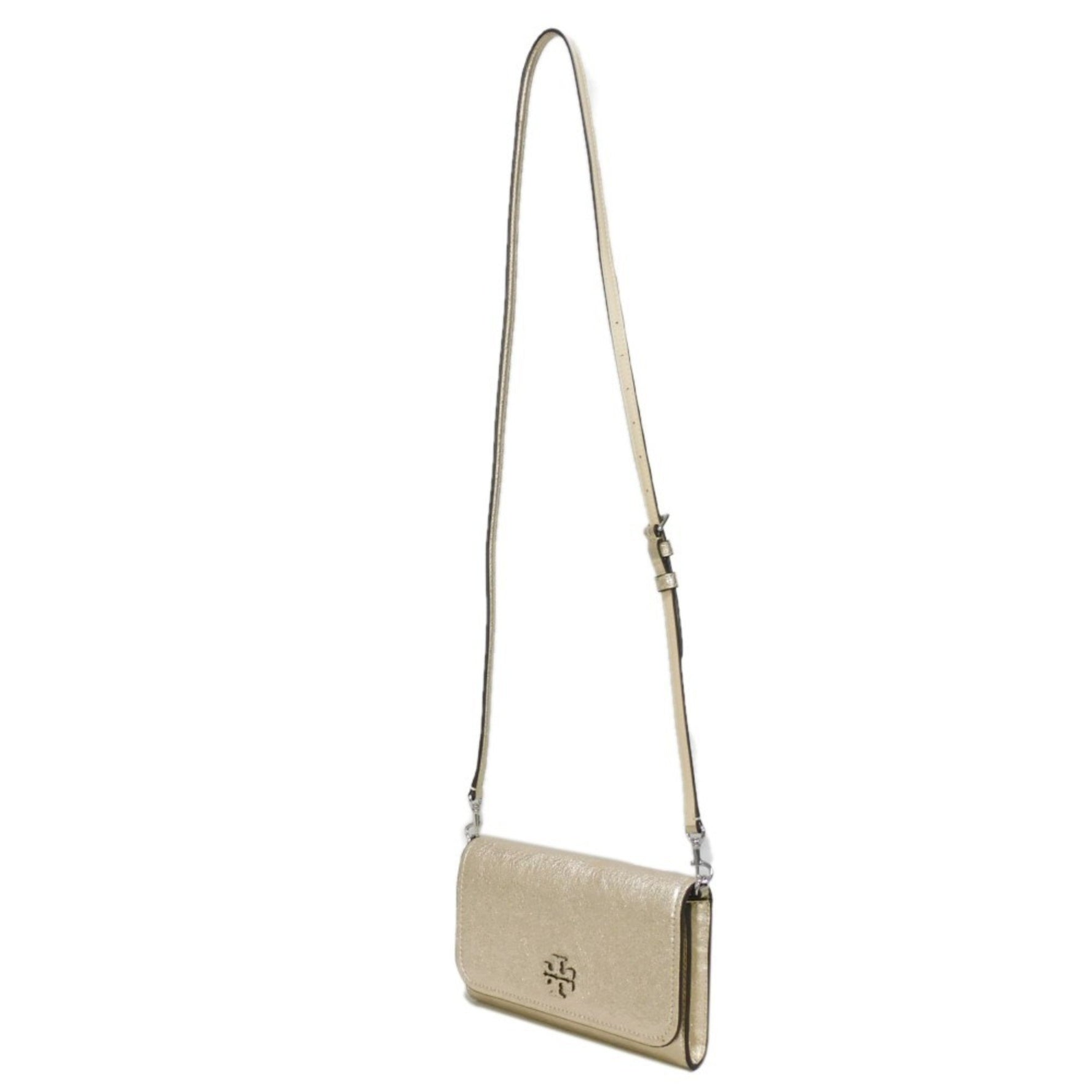 Tory Burch Shoulder Bag McGraw Thea Nappa Wrinkled Clutch Double T Metallic Gold Women's