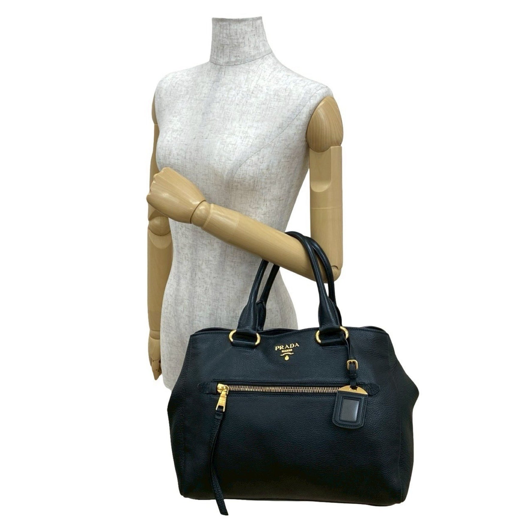 PRADA logo gold hardware leather handbag mini tote bag Boston