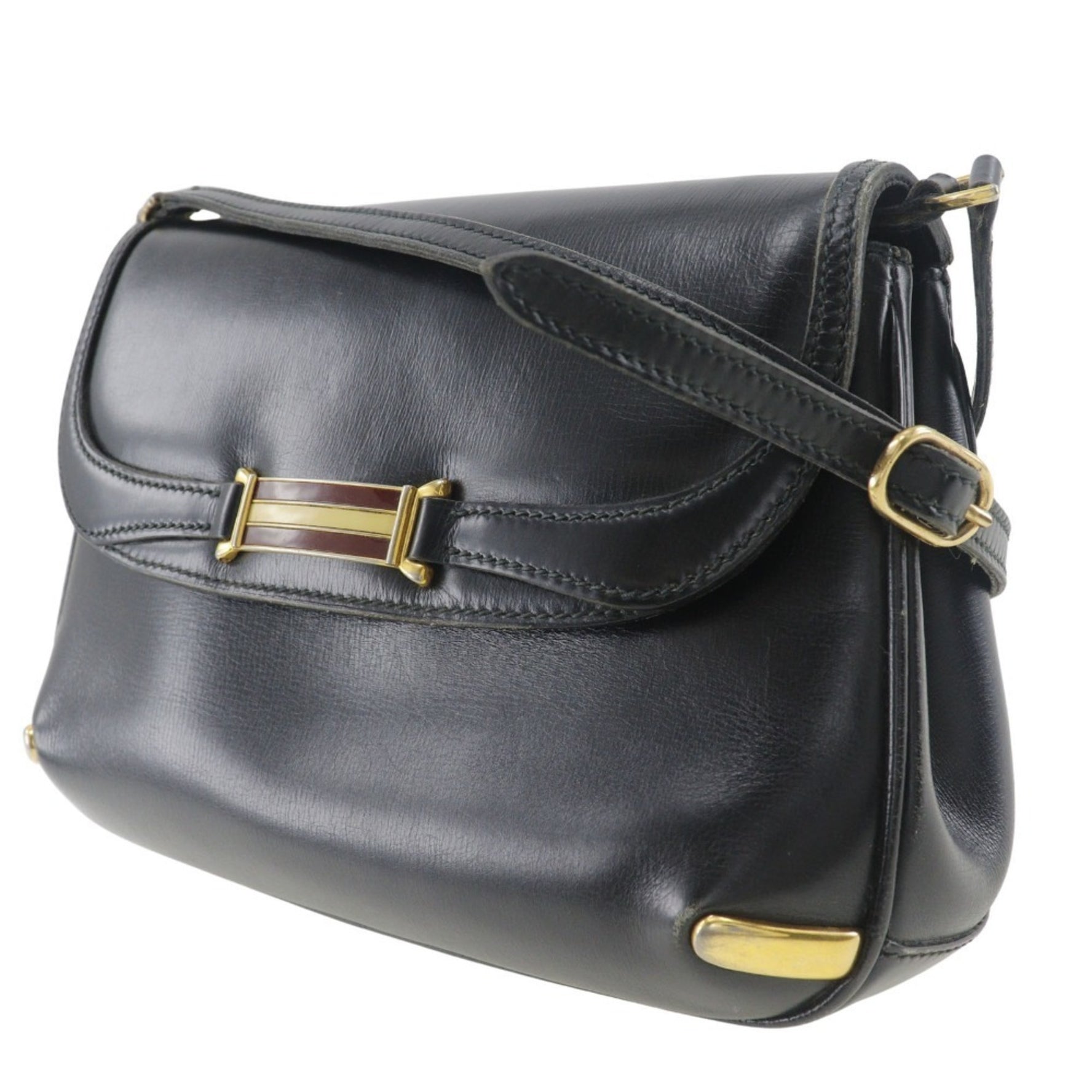 GUCCI Old Gucci Shoulder Bag Sherry Line Clutch Calf Black 2way Snap Button Women's