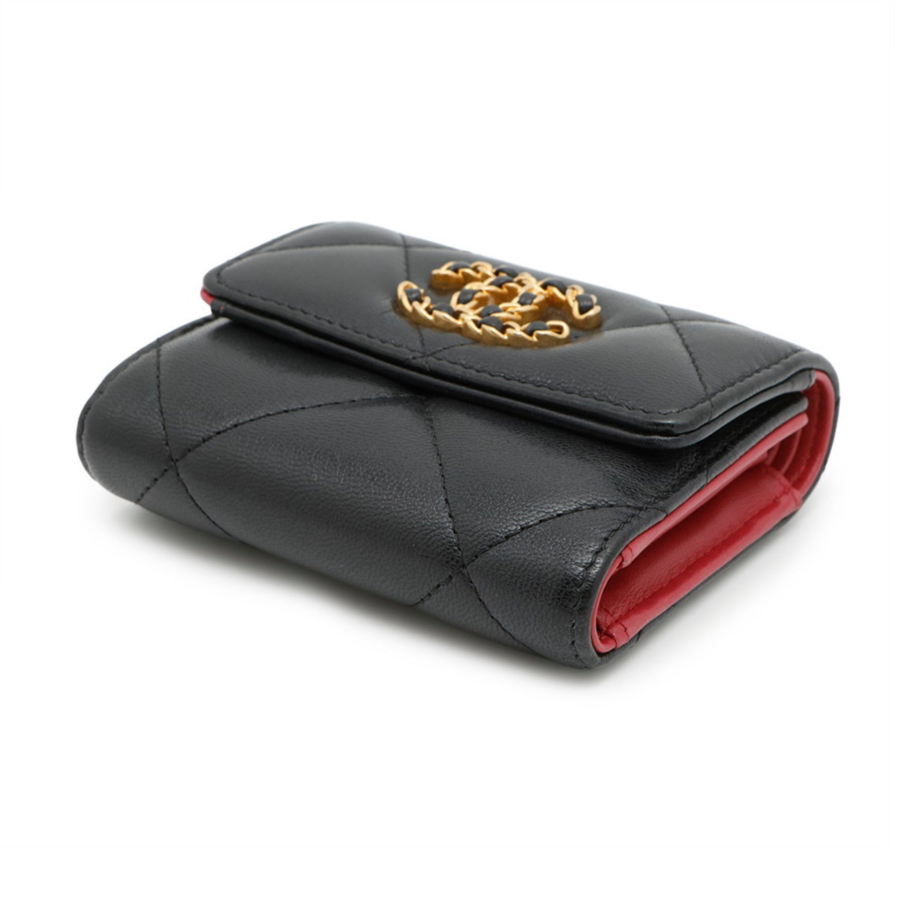 Chanel Tri-fold Wallet, 19 flap, 3-fold, compact wallet, lambskin, AP1064, CHANEL black