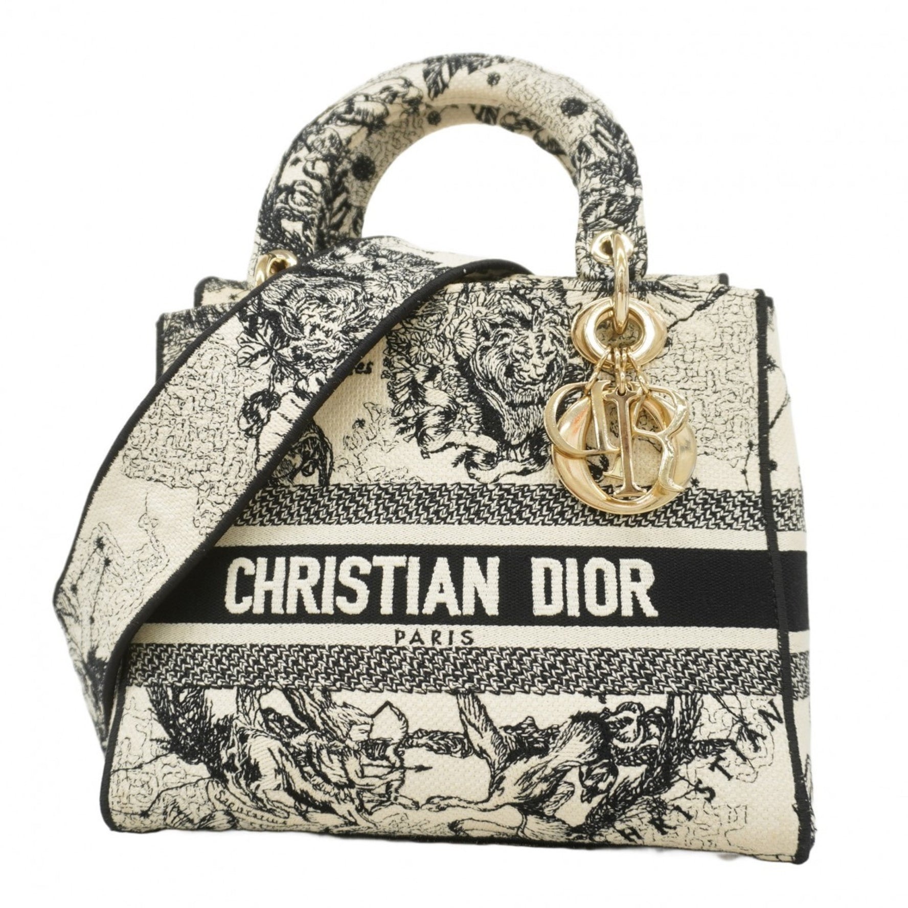 Christian Dior Lady Delight Canvas Handbag in Black, White, and Champagne