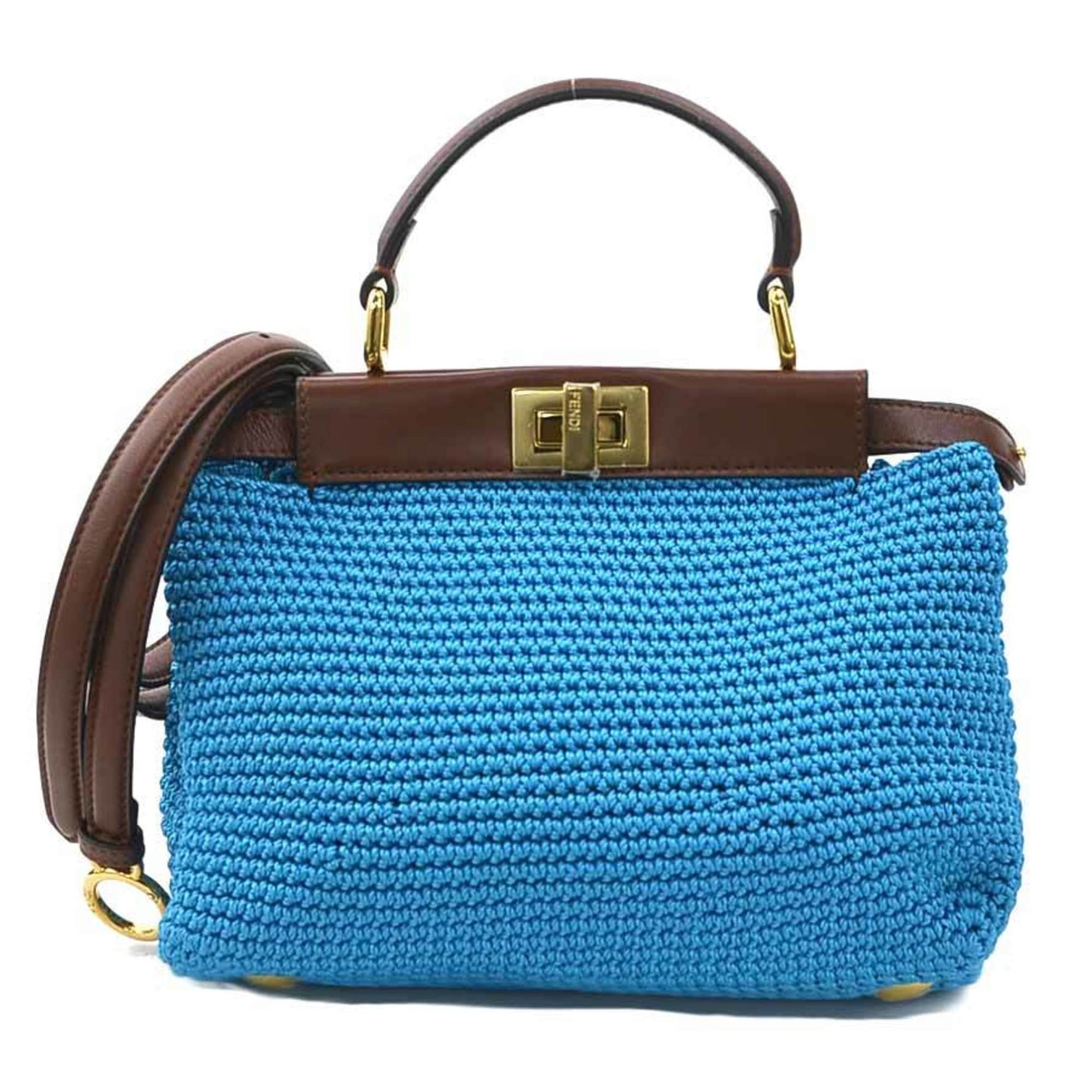 FENDI handbag shoulder bag peekaboo polyester leather blue x brown ladies