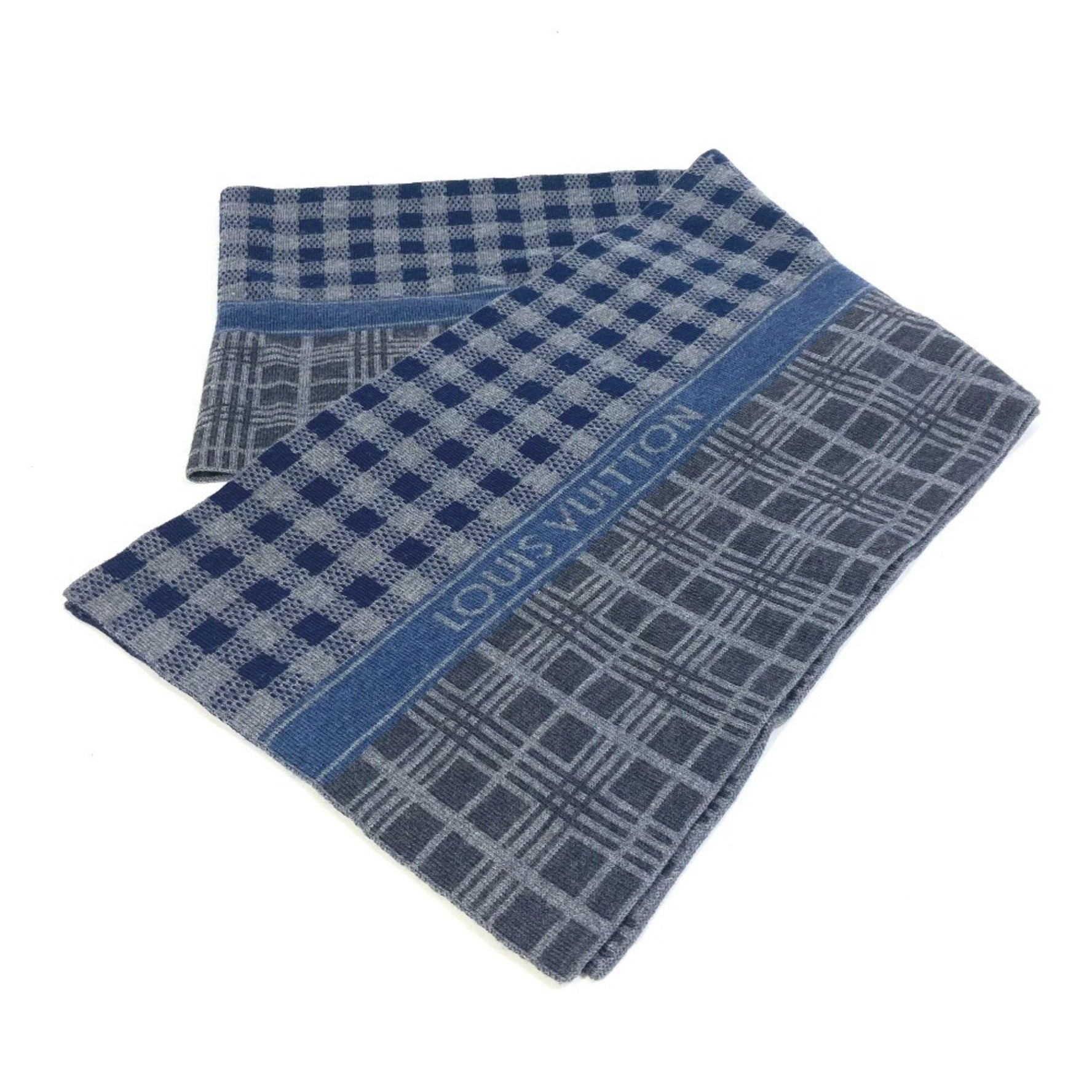 LOUIS VUITTON M74955 Echarpe Tartan Check Wool Scarf Men's Gray