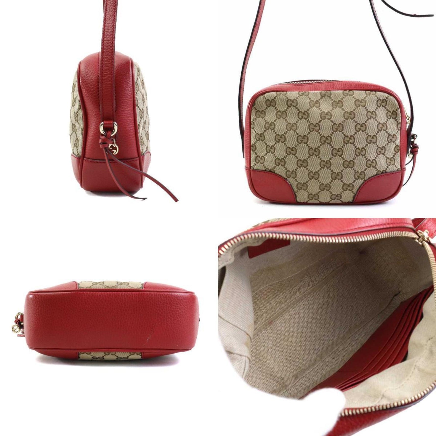 GUCCI Shoulder Bag GG Canvas Leather Beige Brown Red Women's e59179a