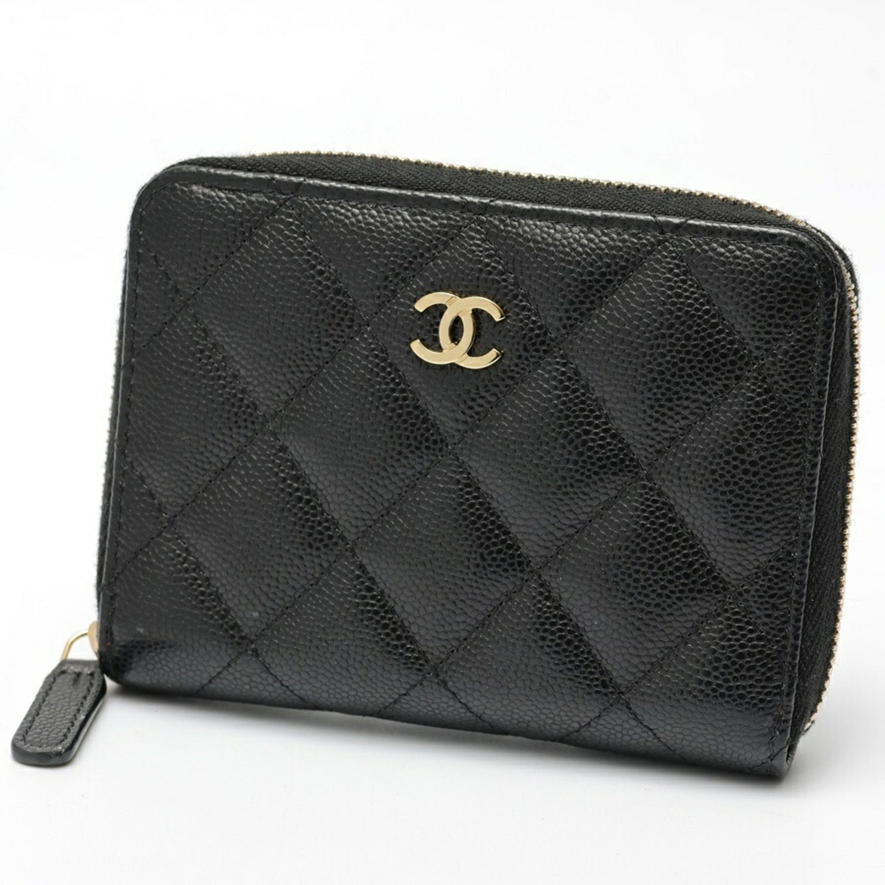 CHANEL Matelasse Zip Around Wallet Round Bifold Caviar Skin