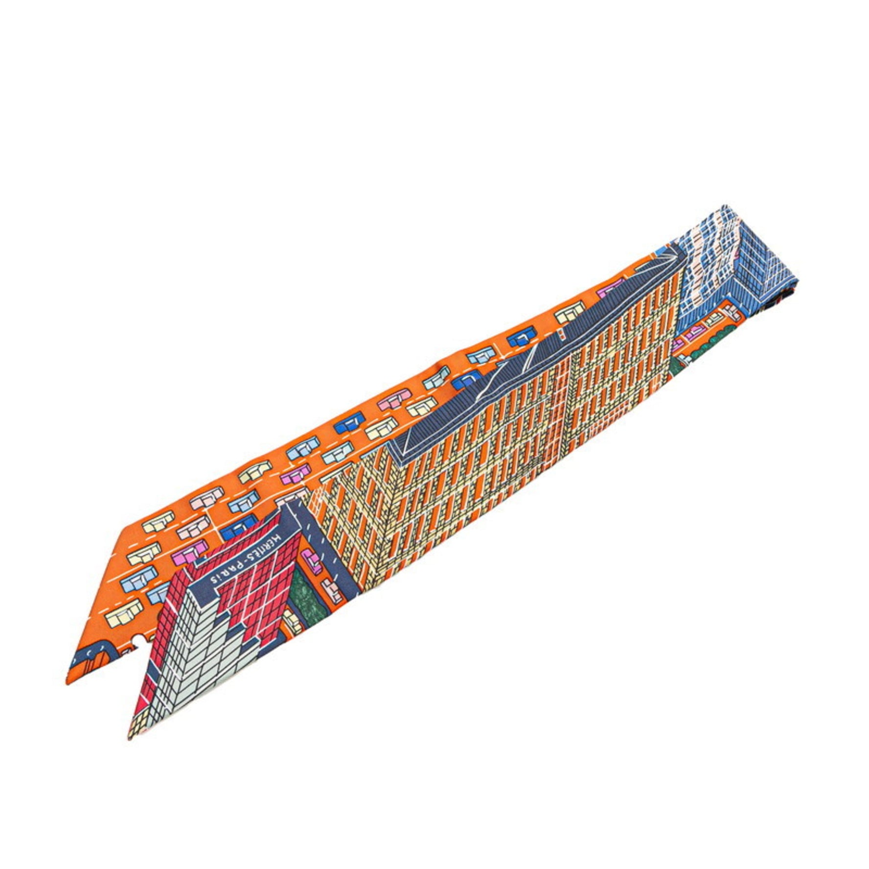 Hermes Hermès Twilly PANTIN CITY Pantin City Scarf, Orange Multicolor Silk