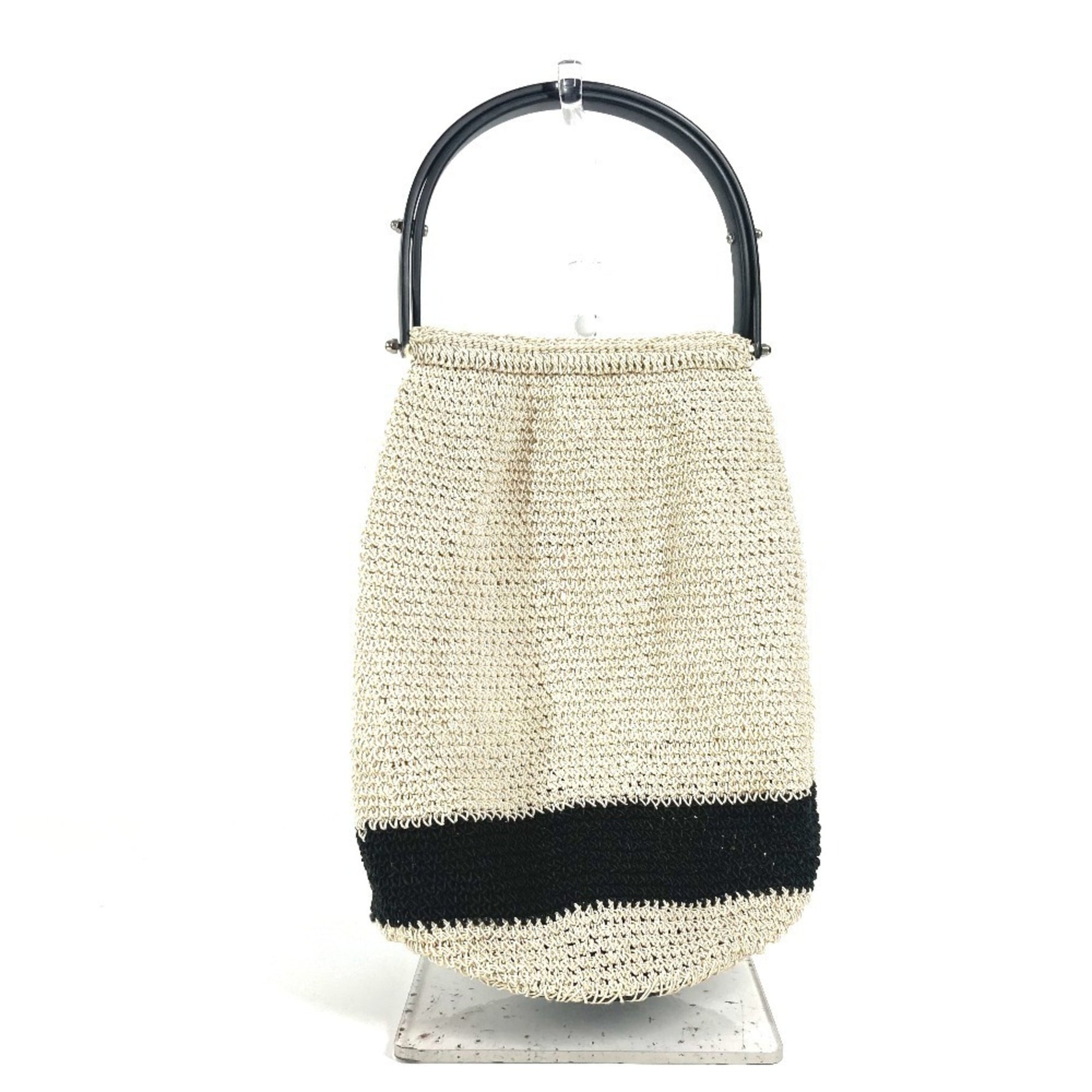 CHANEL Chanel Logo Mesh Plastic Handle Bag Handbag Canvas Women's Beige