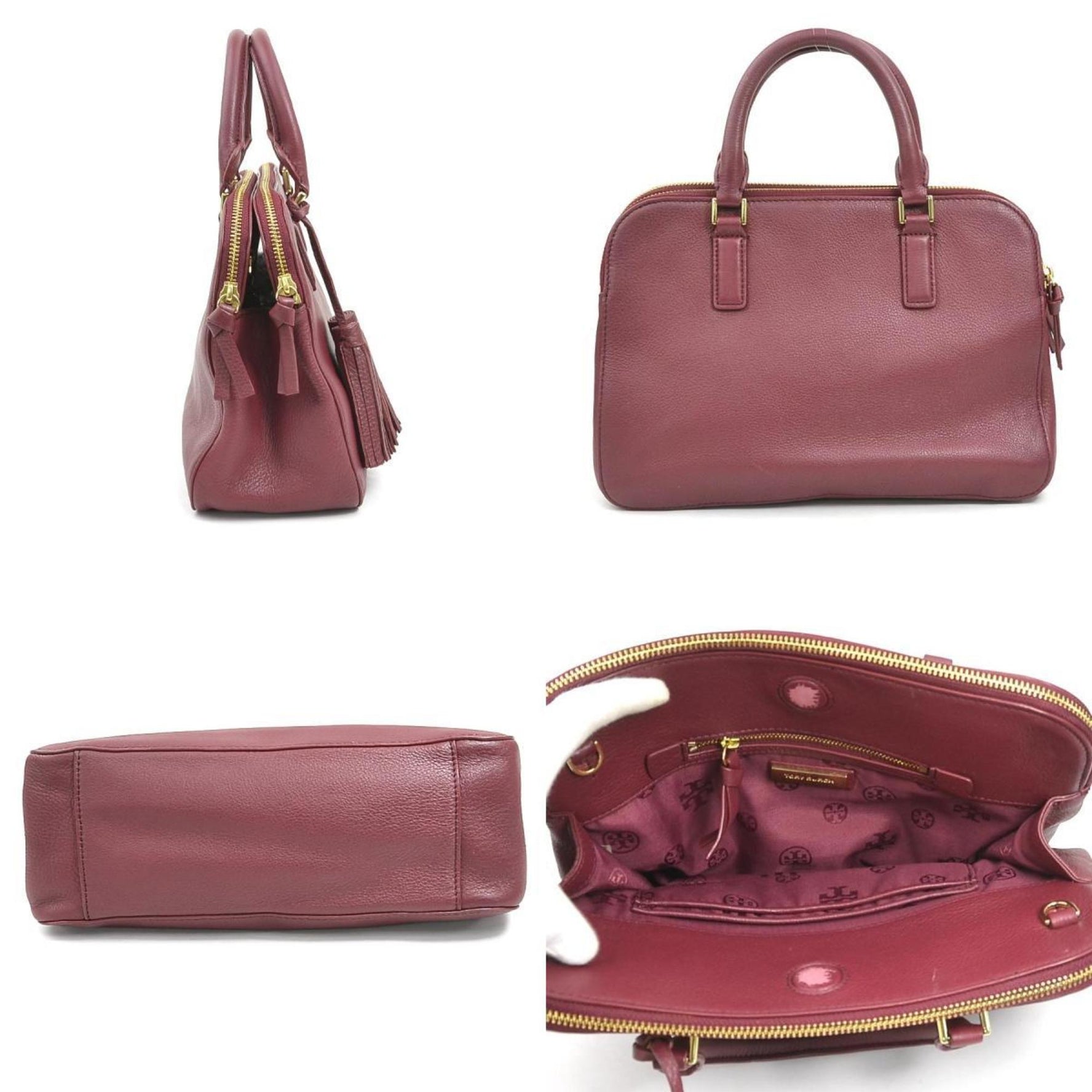 Tory Burch Leather Handbag Shoulder Bag Wine Red
