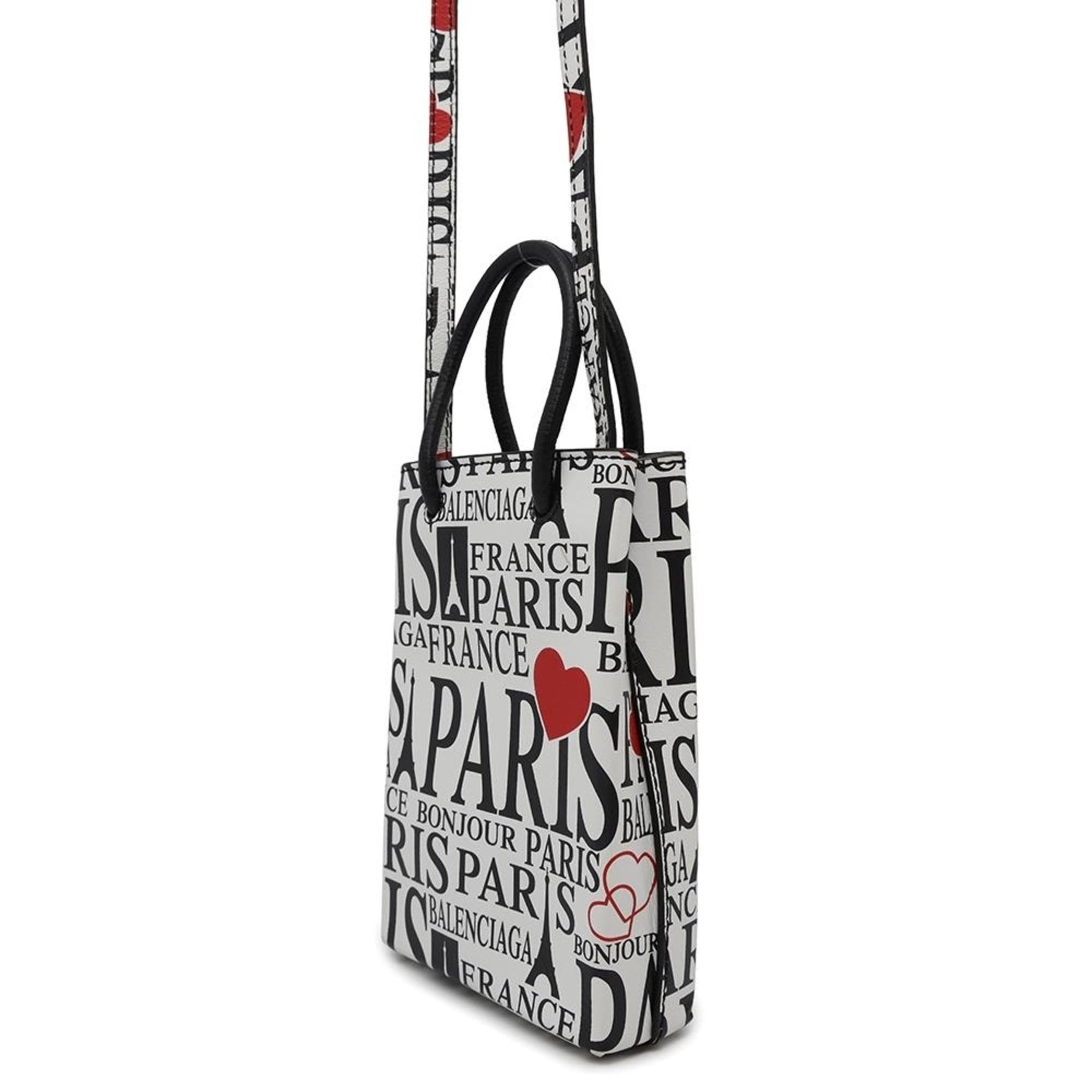 Balenciaga Handbag Bonjour Paris Phone Holder BALENCIAGA White Black Heart