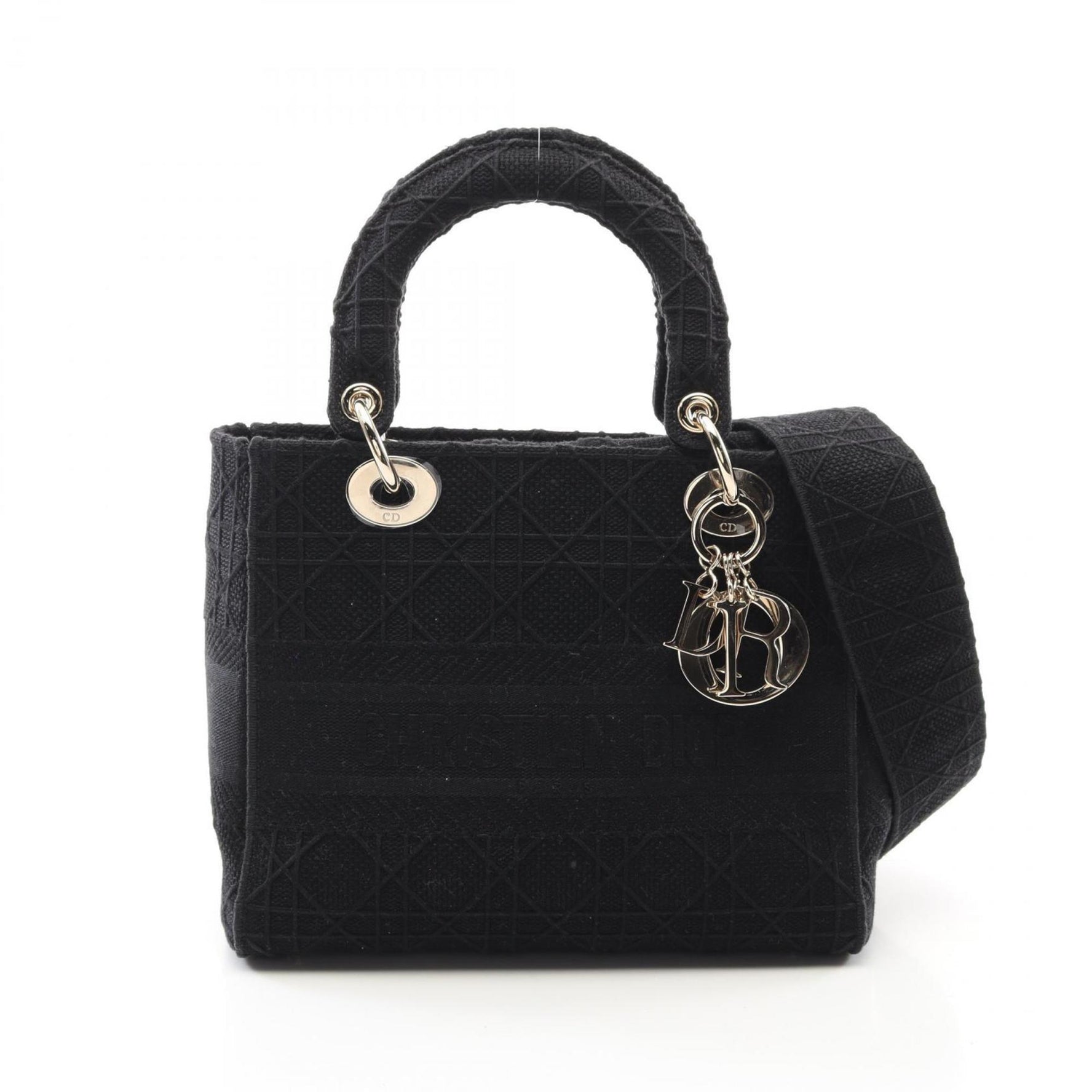 Christian Dior Dior LADY D-LITE Medium Cannage Handbag, Canvas, Women's, Black