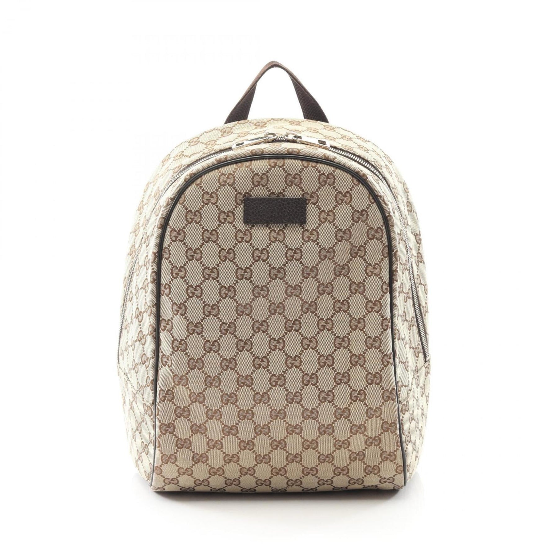Gucci GG Canvas Backpack, and Leather, Beige Brown