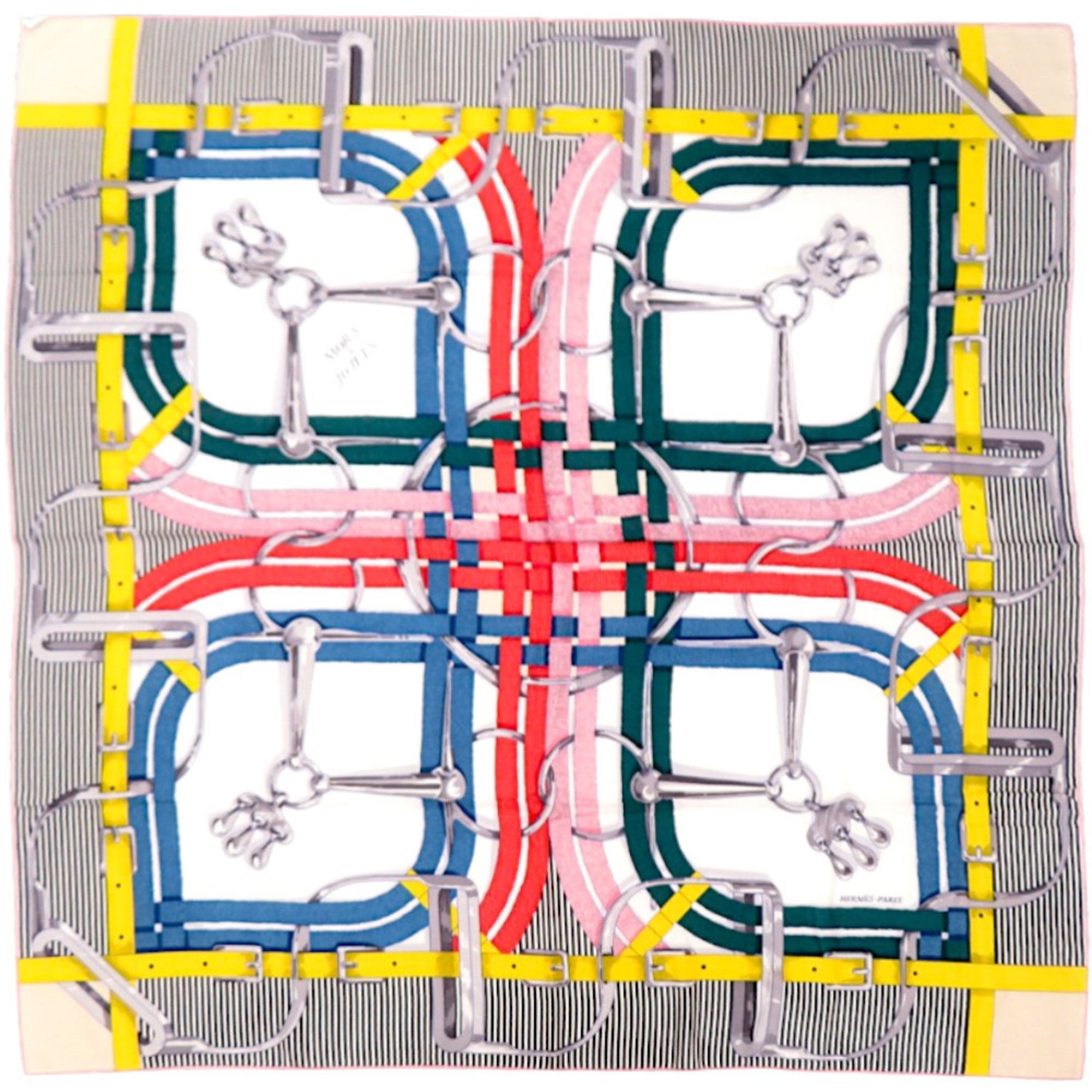 Like new Hermès Carre Jean 140 MORS A JOUETS horse bit, cashmere and silk, black scarf/muffler, 1380 HERMES