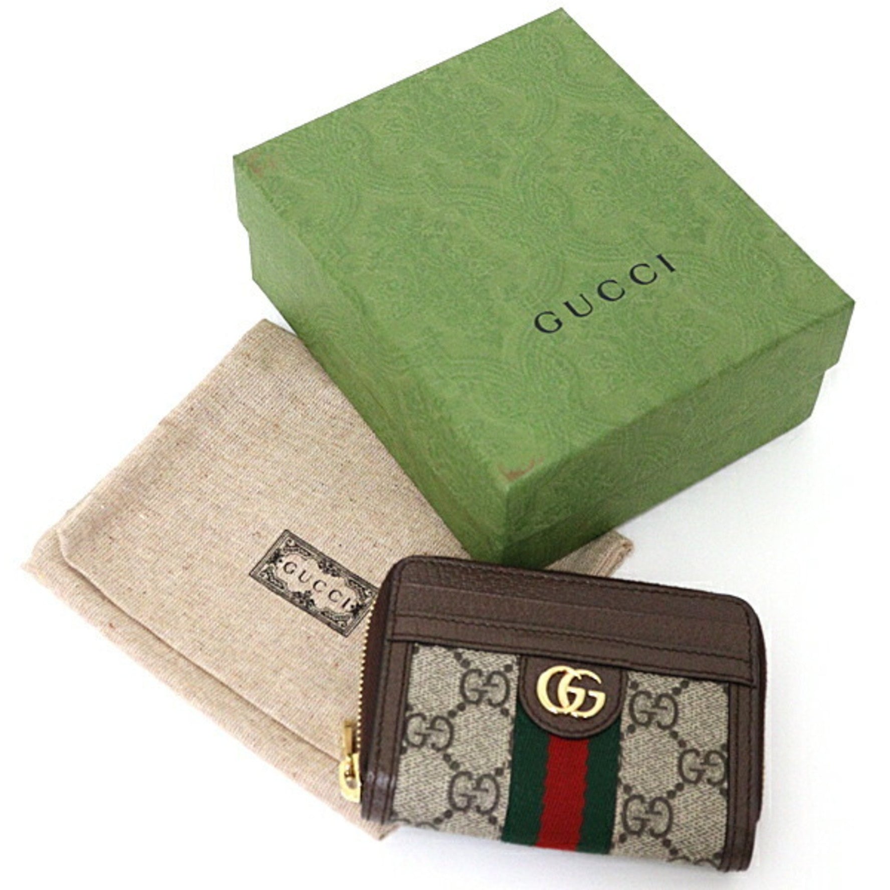 GUCCI Ophidia Card Case GG Supreme Canvas Beige/Ebony Brown Unused