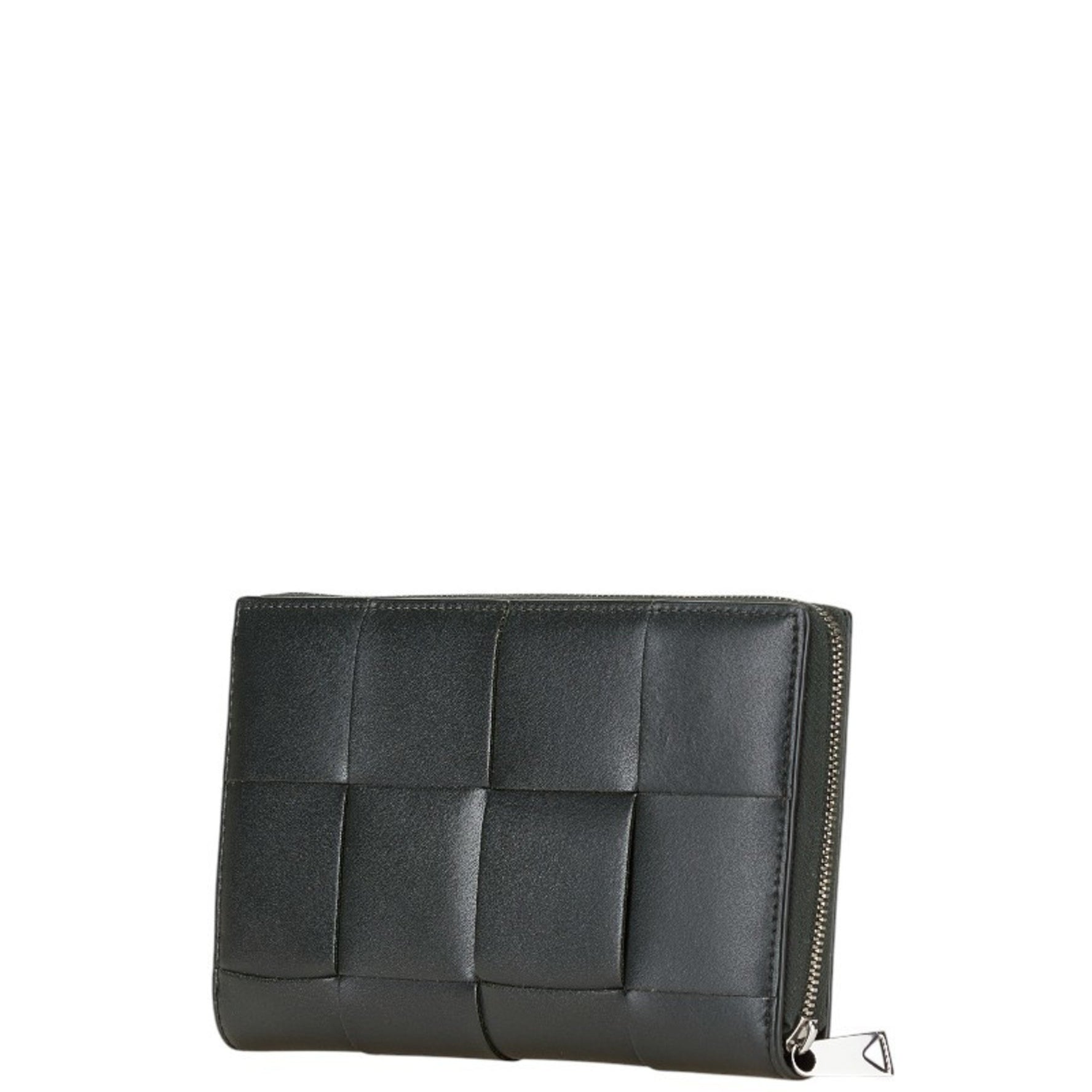 Bottega Veneta Cassette Intrecciato Zip-Around Wallet, Black and Orange Leather