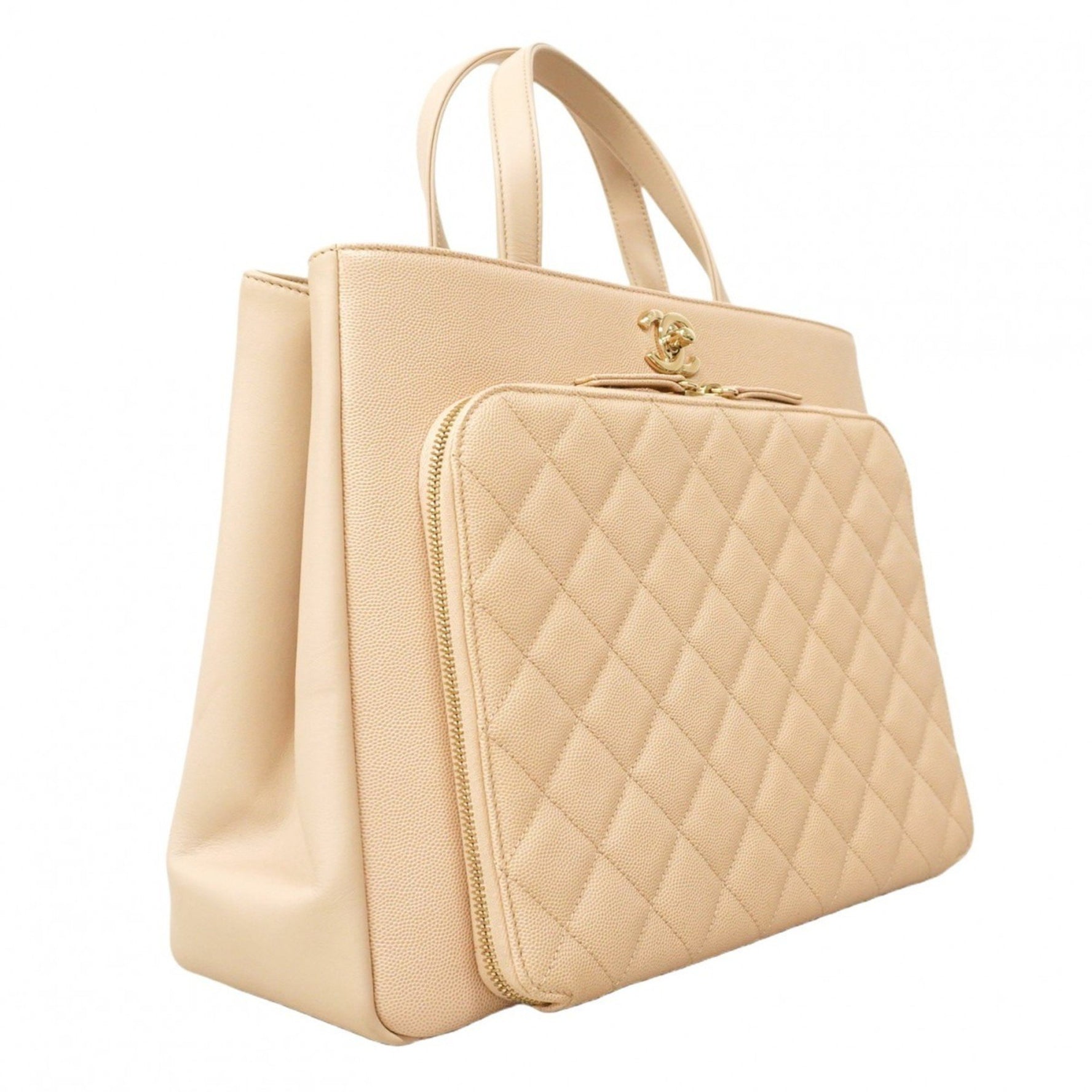 Chanel Matelasse Handbag with Chain Shoulder Strap, Caviar Skin, Beige/Champagne, Bag