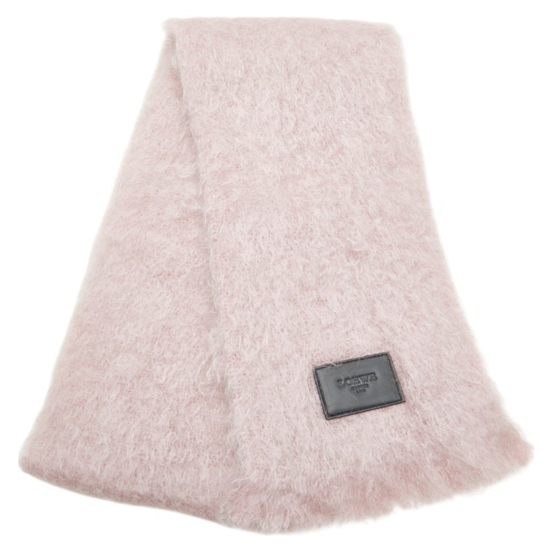 LOEWE Scarf Pink Black Wool Leather Mohair