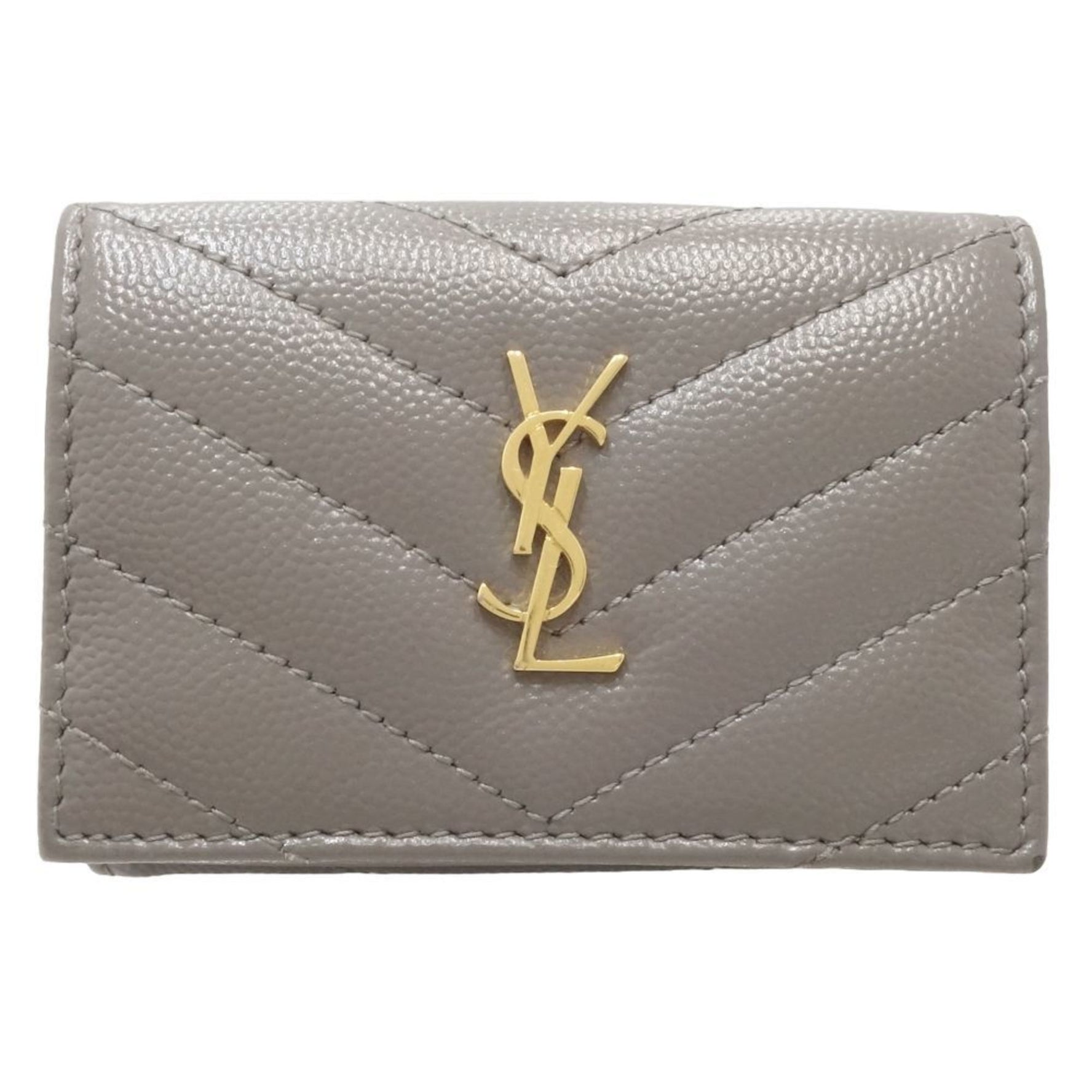 SAINT LAURENT Origami Tiny Wallet Cassandra Matelasse Trifold Calf Greige
