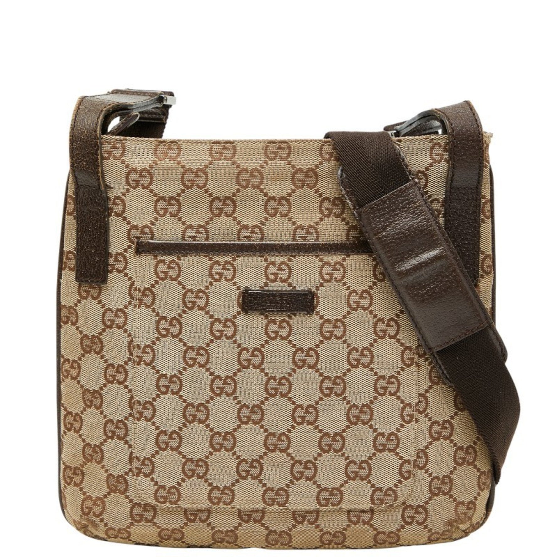Gucci GG Canvas Crossbody Shoulder Bag Beige Brown Leather
