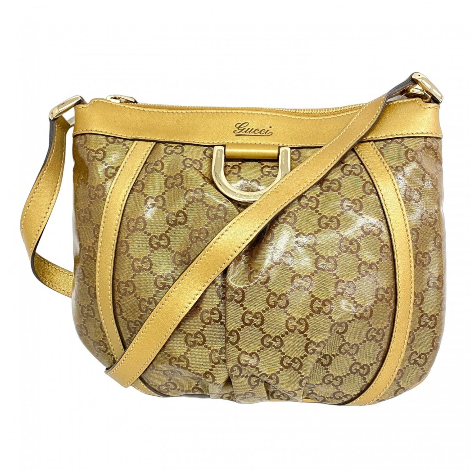 Gucci GG Crystal Abbey Shoulder Bag Coated Canvas Champagne