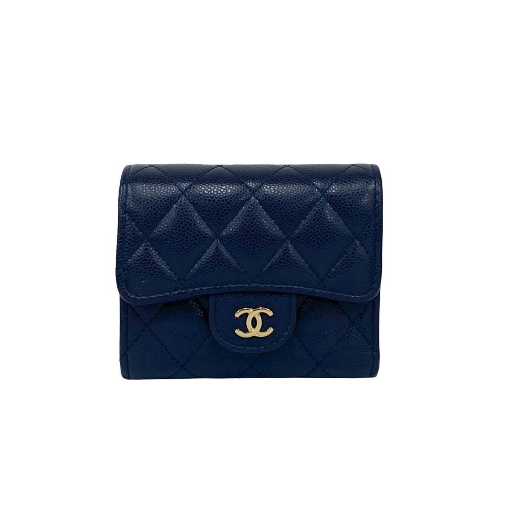 CHANEL Matelasse Coco Caviar Leather Tri-fold Wallet