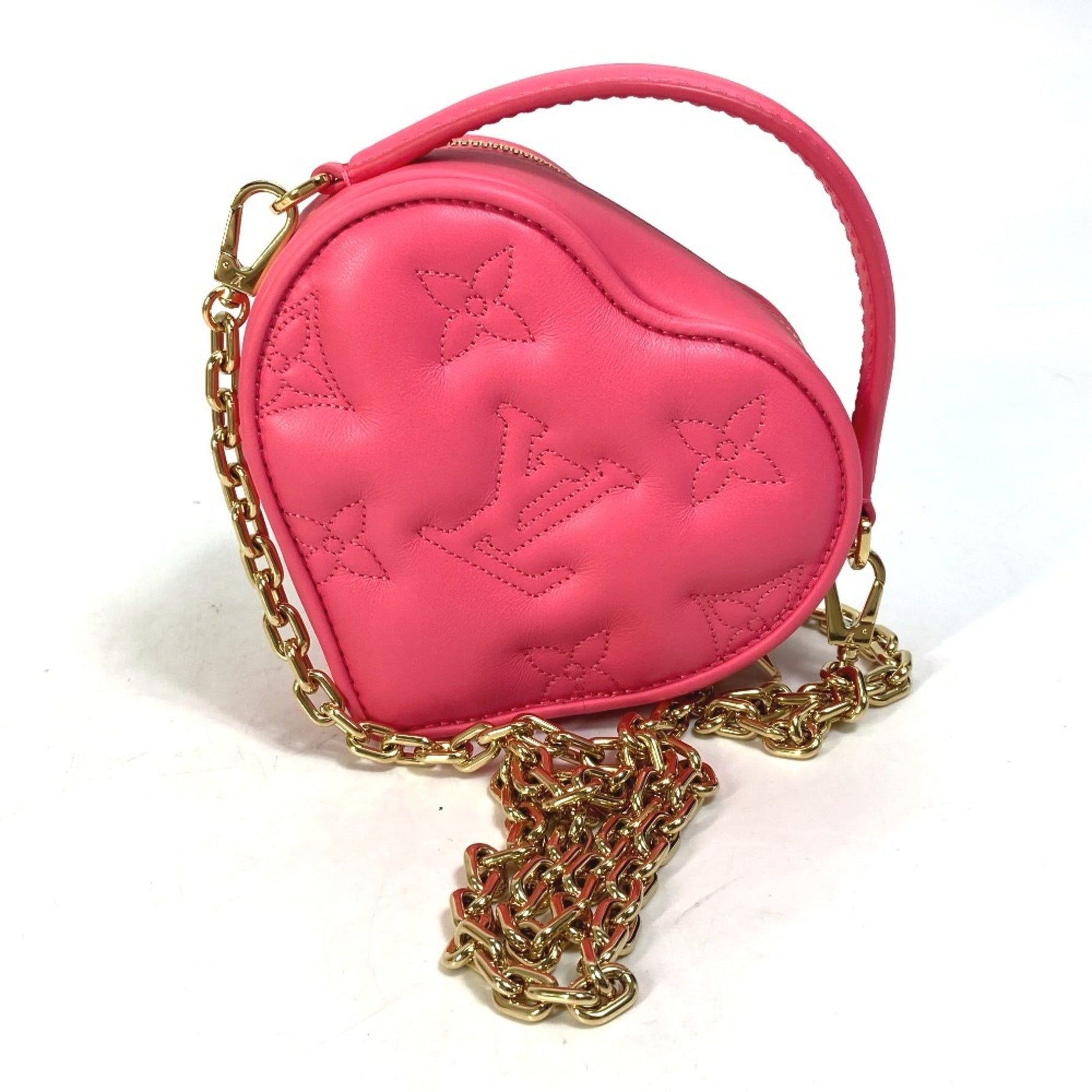 LOUIS VUITTON M81893 Monogram Bubblegram Pop My Heart Pouch Chain 2-Way Bag Handbag/Shoulder Leather Women's Dragon Fruit Pink Like New