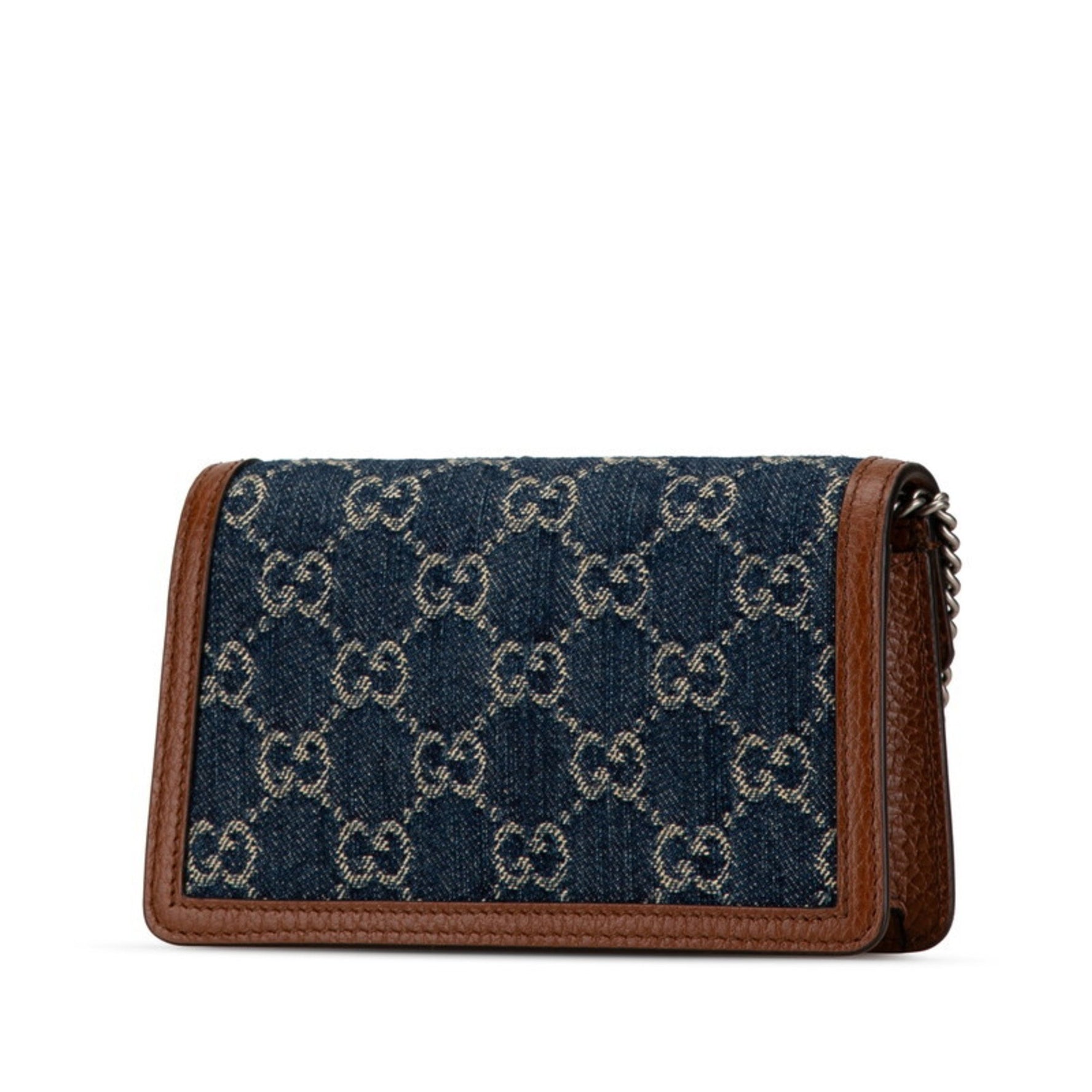 Gucci GG Denim Dionysus Chain Shoulder Bag Blue Brown Leather Women's GUCCI