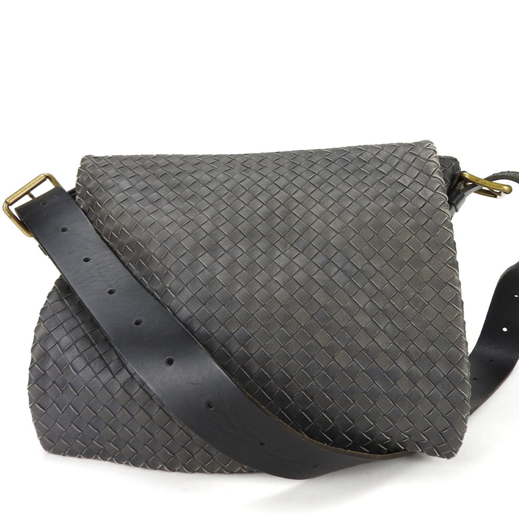 Bottega Veneta Shoulder Bag Intrecciato Leather Dark Grey Men's BOTTEGAVENETA