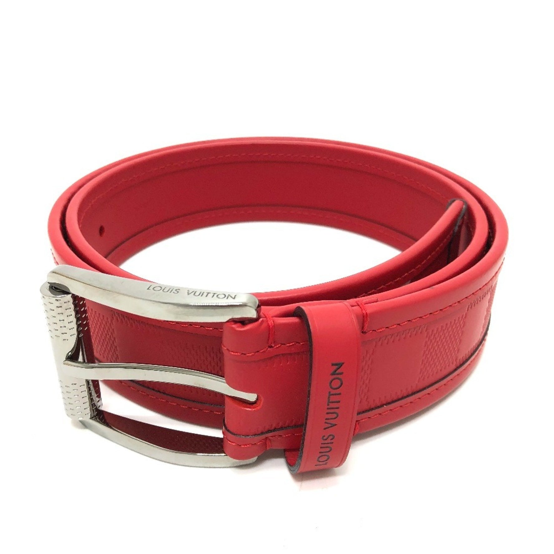 LOUIS VUITTON M9122 Damier Infini Santur Stamp Belt in Leather, Women's, Red