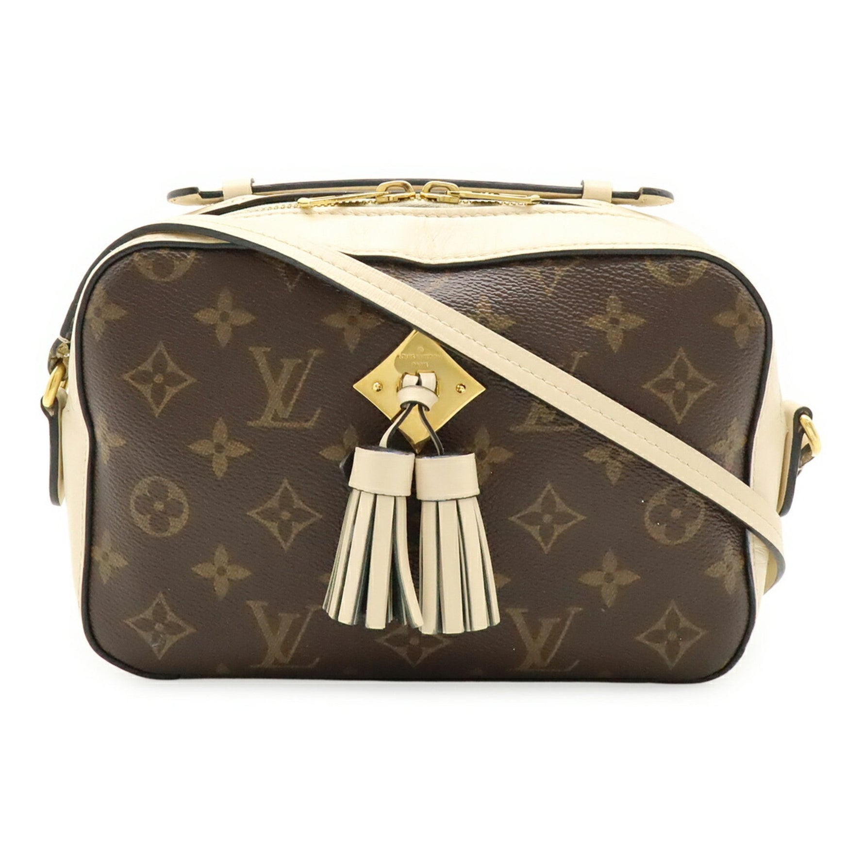 LOUIS VUITTON Monogram Saintonge Shoulder Bag with Tassel, Leather, Creme White, M43559