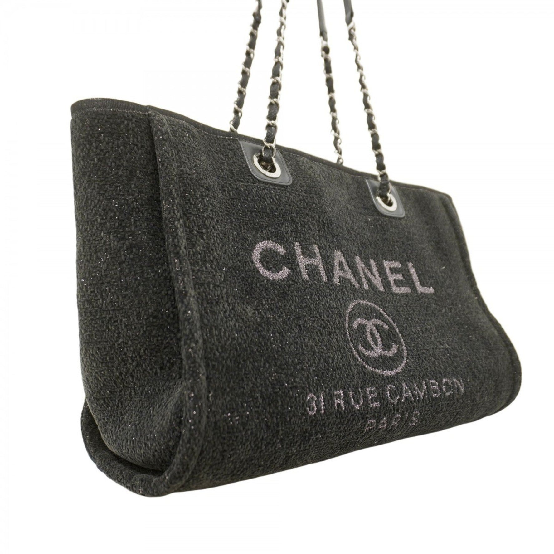 Chanel Deauville Tweed Tote Bag with Chain
