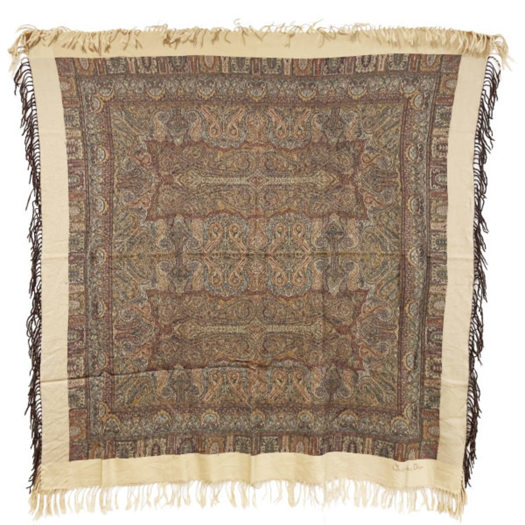 Christian Dior Paisley Large Shawl Multicolor Beige Scarf