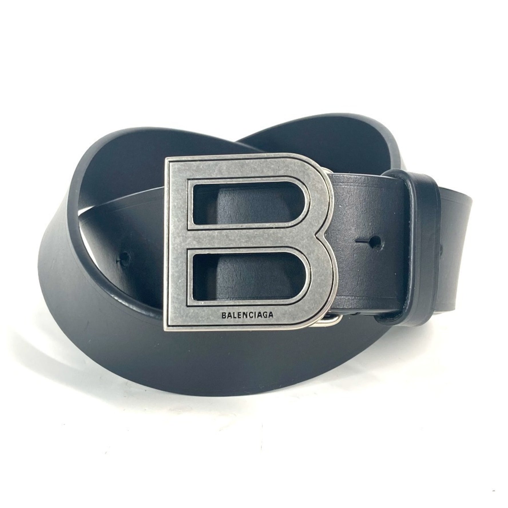 BALENCIAGA B Buckle Accessory Belt Leather Men Women Black