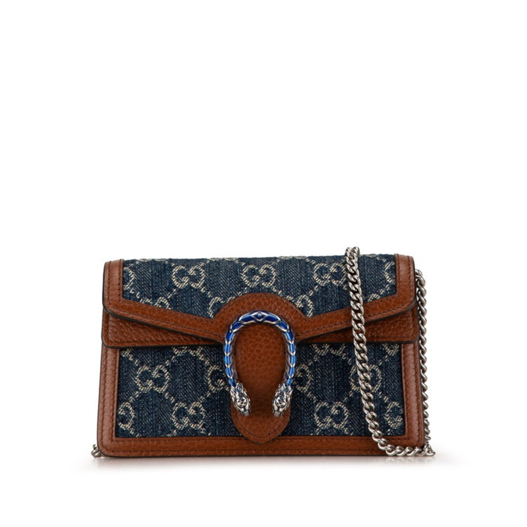 Gucci Dionysus Chain Shoulder Bag Navy Brown Denim Leather Women's GUCCI