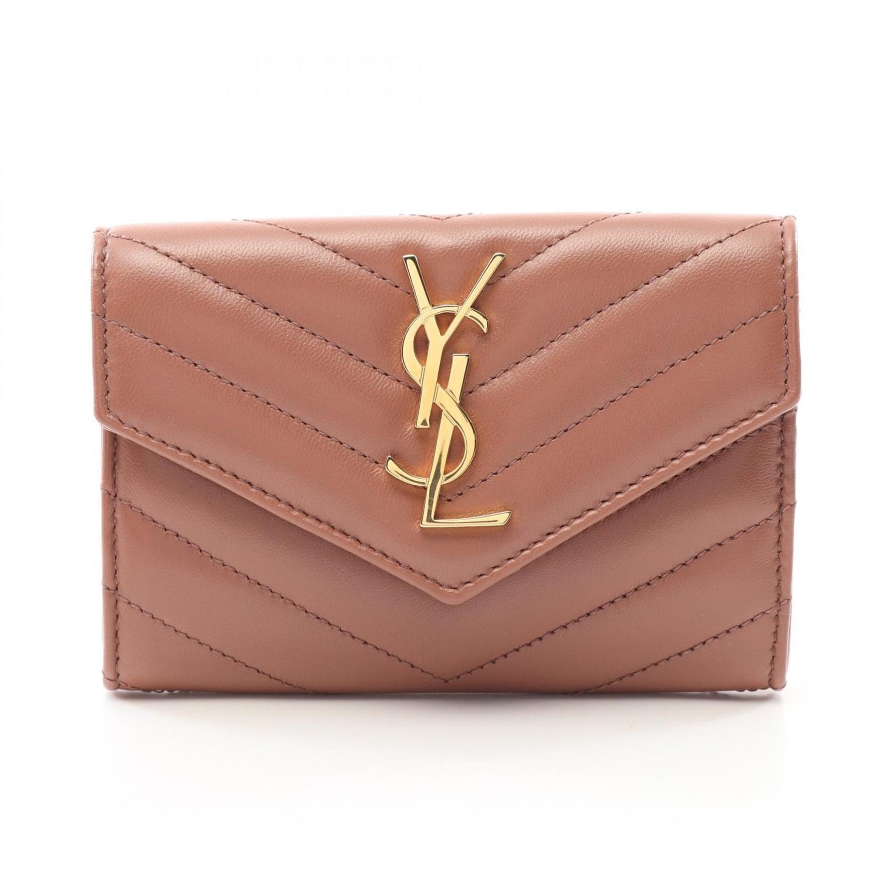 Saint Laurent Monogram Envelope Wallet Bi-fold Leather Women's Brown 414404AA45922