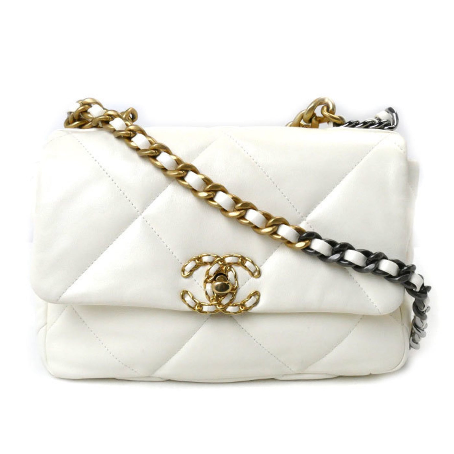 CHANEL 19 Chain Shoulder Bag White Cream